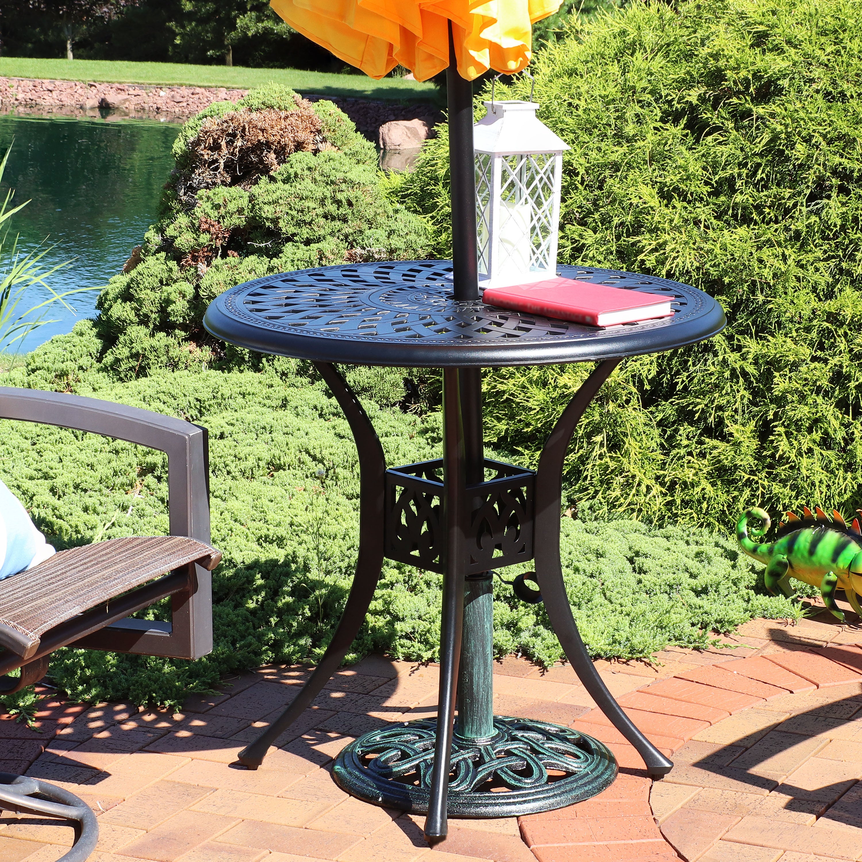 Sunnydaze Cast Aluminum Sigonella Round Patio Dining Table 30.75 Inch - Outdoor Garden, Poolside, Backyard Dining Set for Entertaining Guests