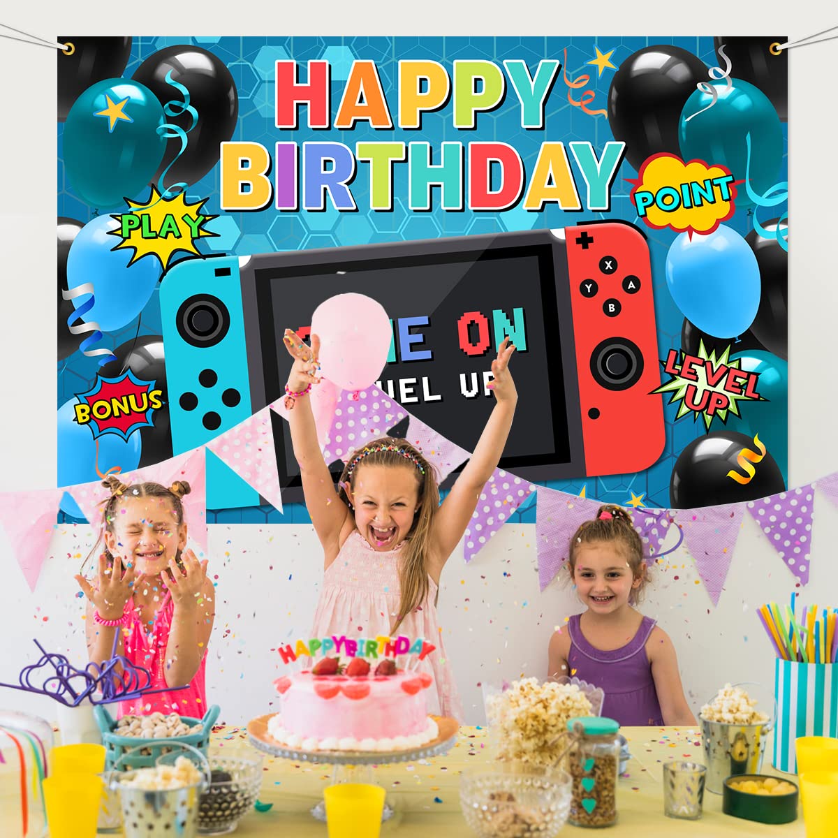 Happy Birthday Gaming Banner - Video Game Themed Backdrop for Parties, Gaming Decorations & Props - Perfect for Birthday Celebrations, Streamer Events & Gaming Room Decor