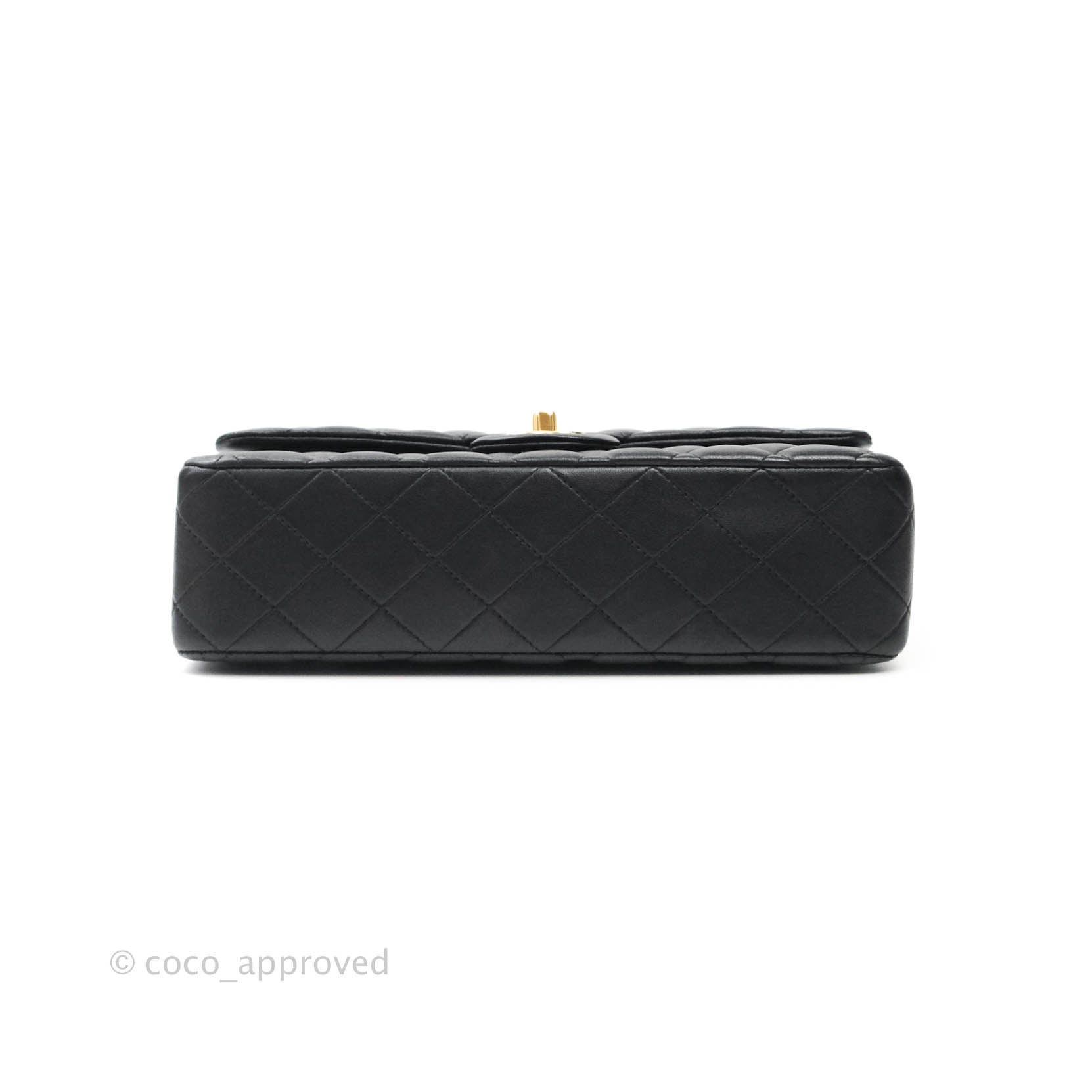 Chanel Classic Medium Double Flap Bag Black Lambskin Gold Hardware - Luxury Designer Handbag for Women, Perfect for Evening Events & Special Occasions