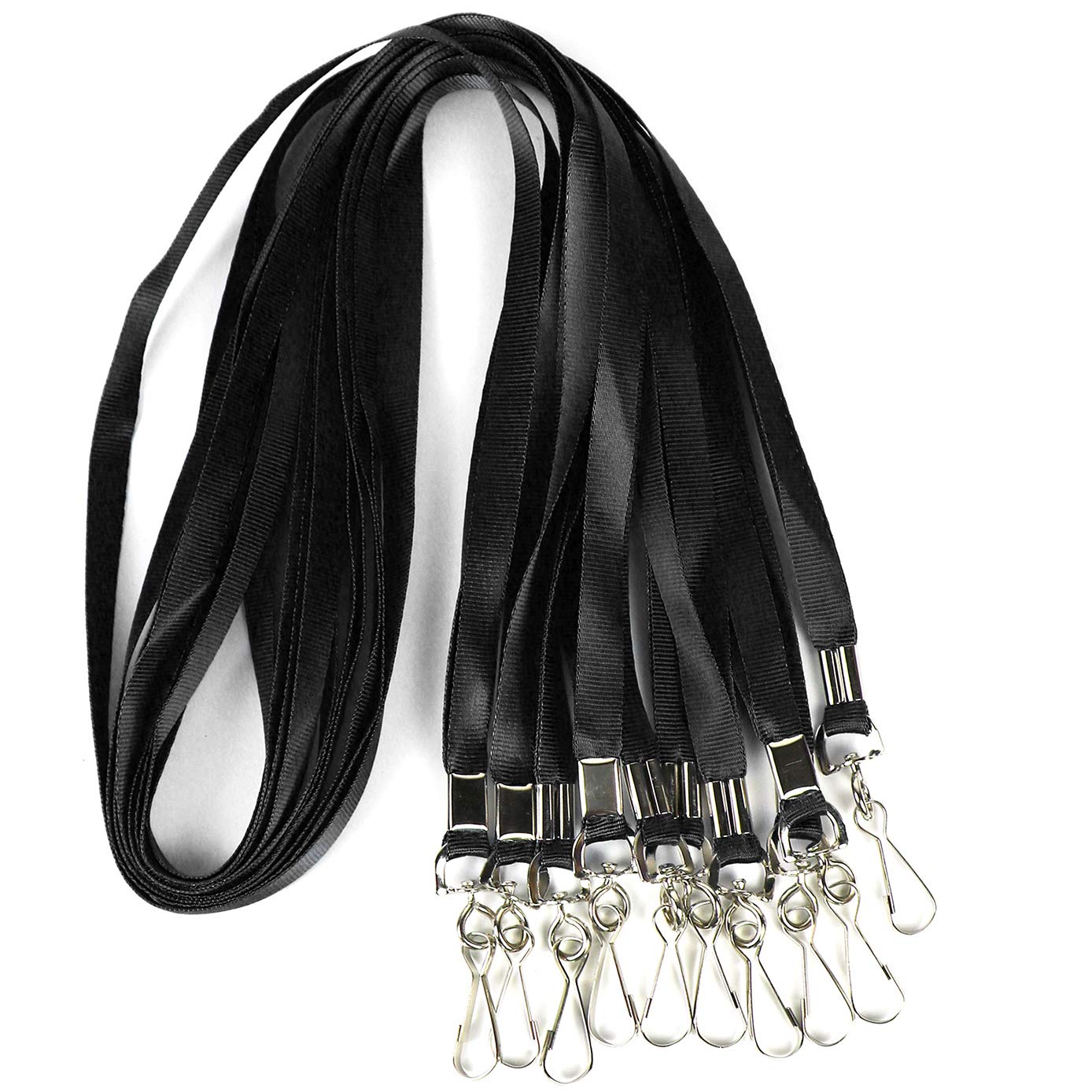 Premium Nylon Lanyards for ID Badges - 50 Pack (Black) - Office, School & Events