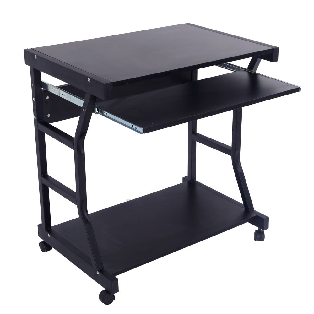 Adjustable Height Computer Desk with Wheels - Mobile Home Office Desk, Sturdy Black Writing Table for Work & Study - Perfect for Small Spaces & Remote Work