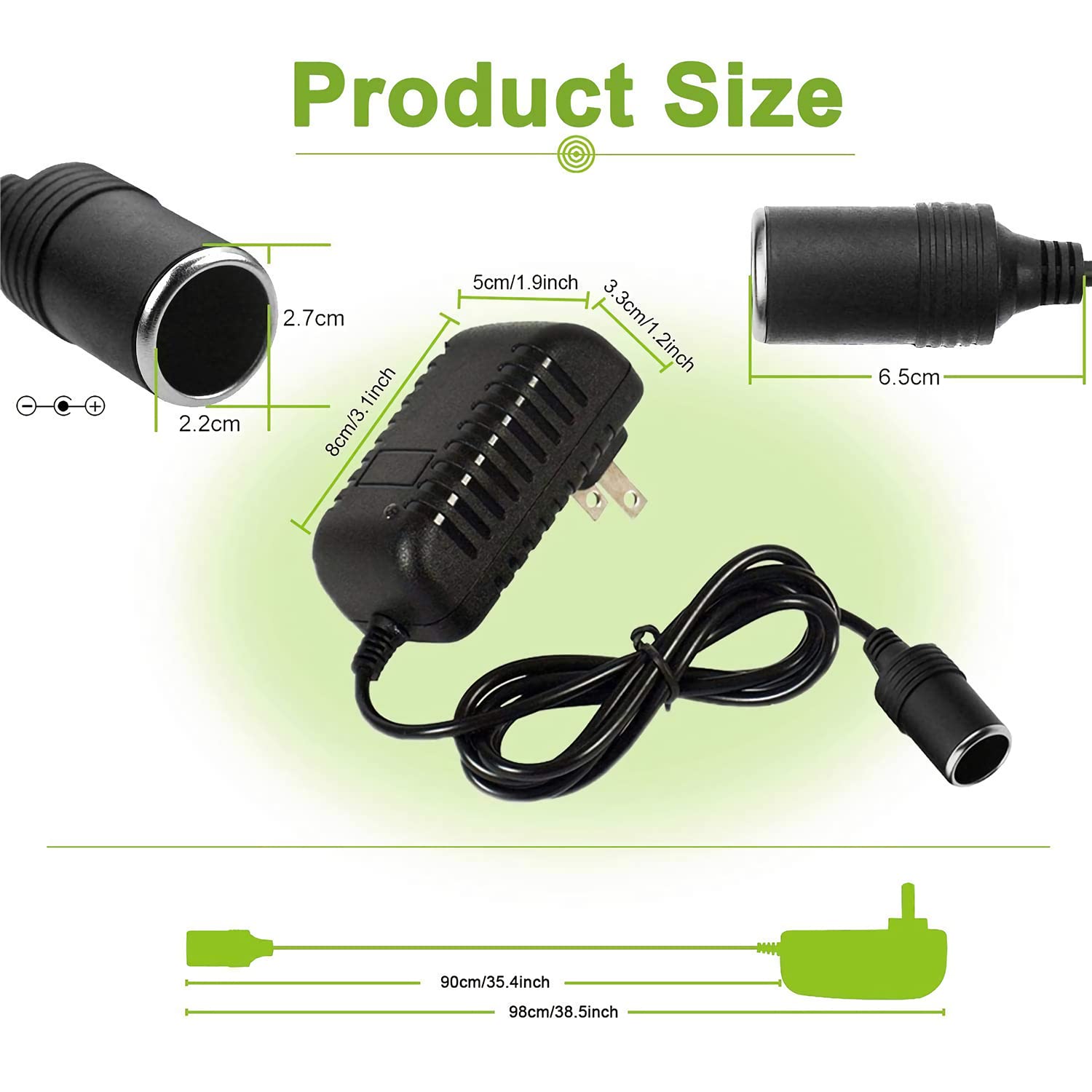 12V AC to DC Power Adapter Converter - 110V-240V to 12V 2A 24W Car Cigarette Lighter Wall Charger for Car Electronics, Shaver, Camera, Speaker, Echo Dot - Perfect for Home, Hotel & Travel Use