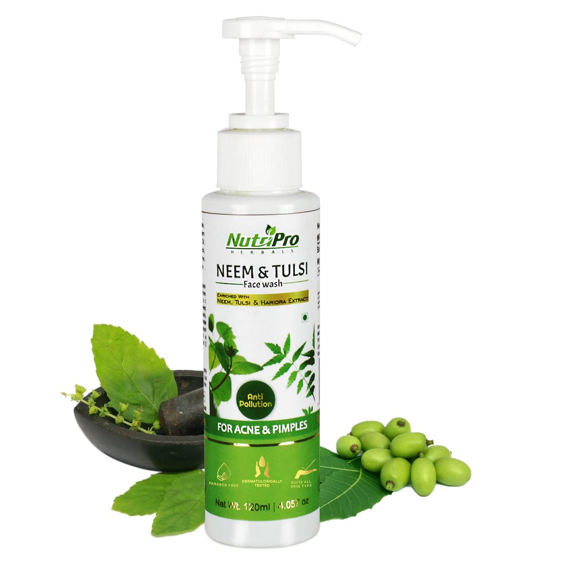 NutriPro Neem & Tulsi Face Wash for Acne & Pimples - Natural Neem, Tulsi & Turmeric Extract - Anti-Pollution, Paraben & Sulfate Free (120ml) - Gentle Cleansing for Oily & Acne-Prone Skin - Daily Skincare Routine