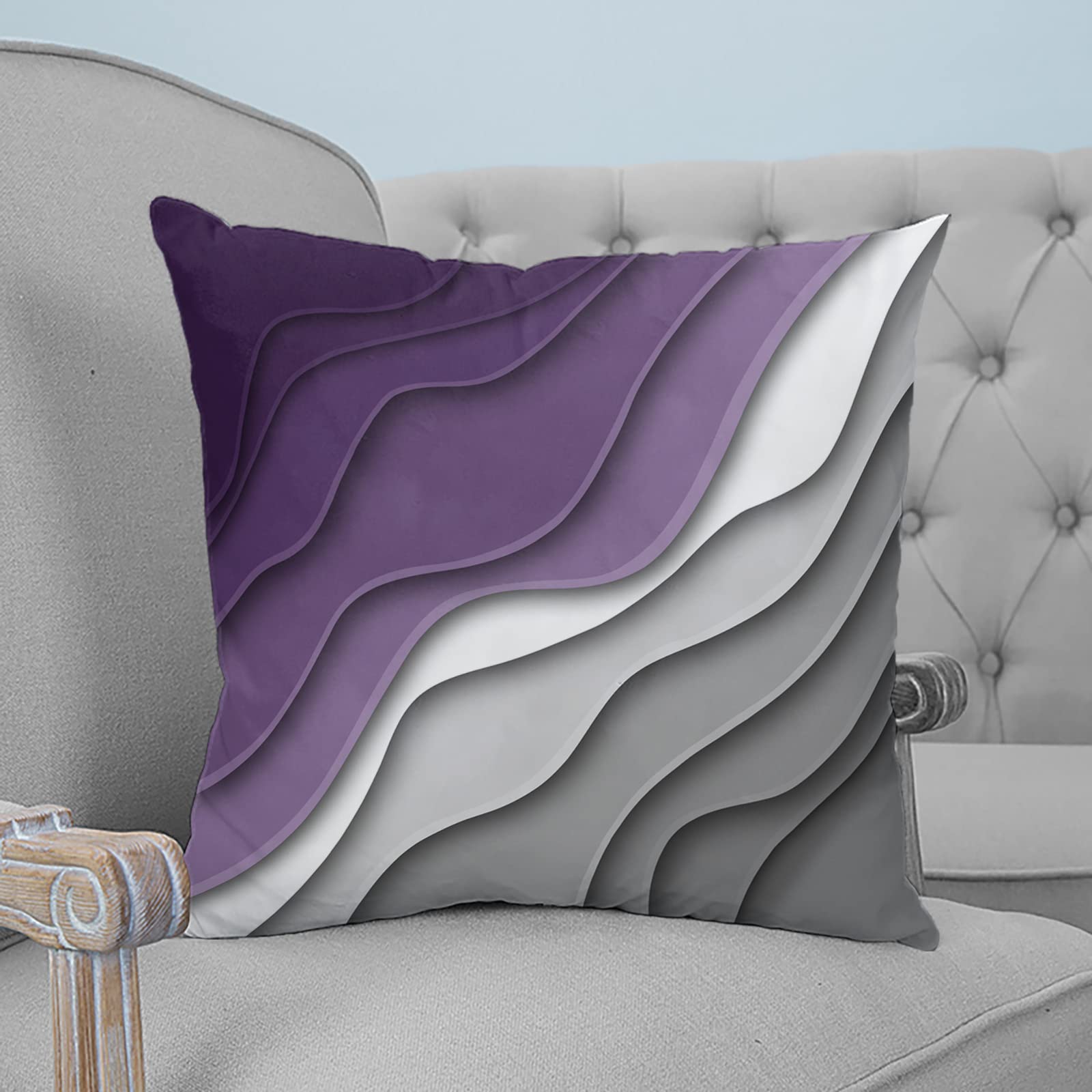 Modern Geometric Throw Pillow Covers 18x18 Inch - Purple Gray Abstract Gradient Design for Couch, Sofa & Chair - Decorative Home Accent for Living Room, Bedroom & Office