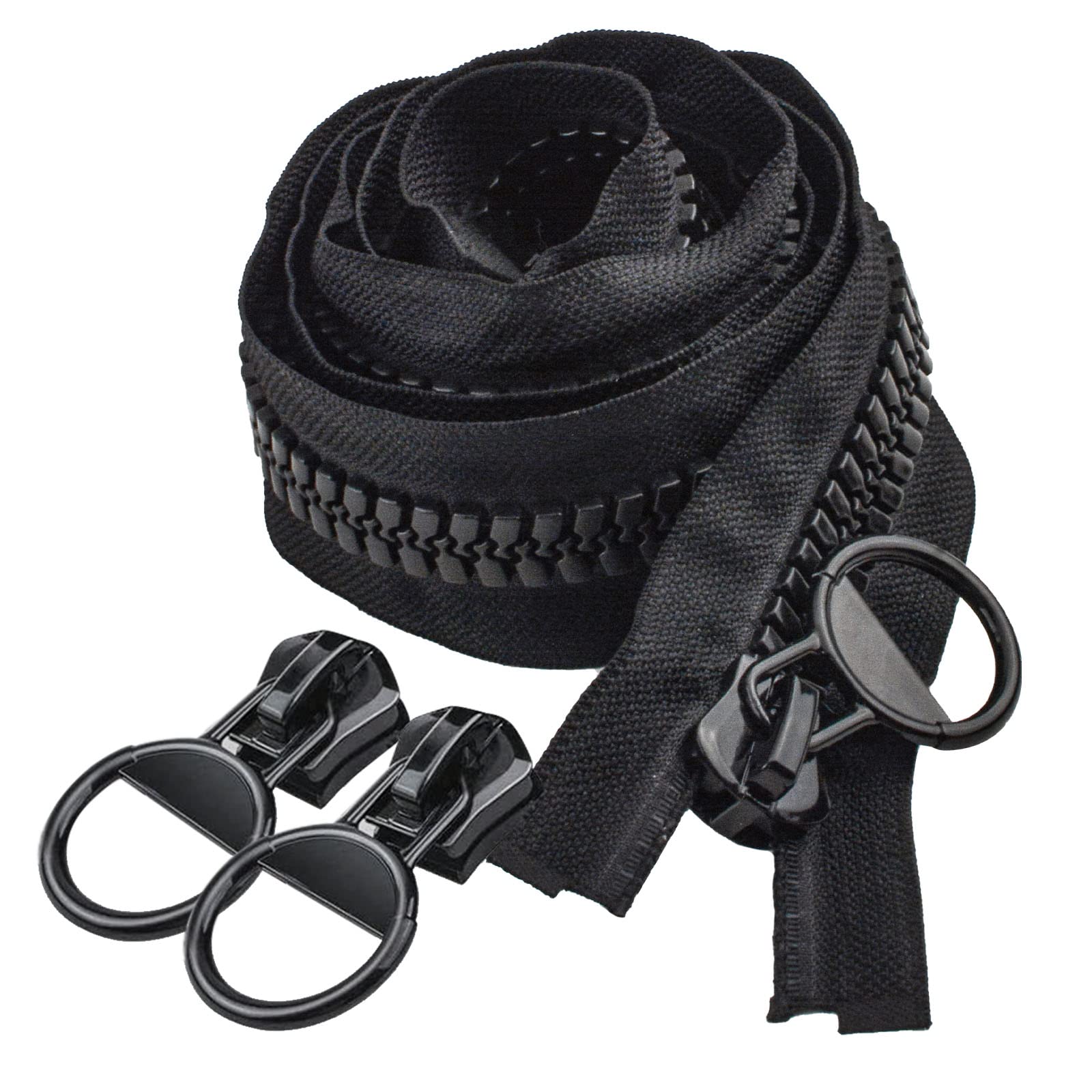 WANDIC 2-Pack Heavy Duty Plastic Zipper - 59 Inch Extra Large Black Zippers for DIY Sewing, Tailoring, Crafts, Bags, Tents & Boat Covers | Durable Canvas Repair & Outdoor Gear Zipper Replacement