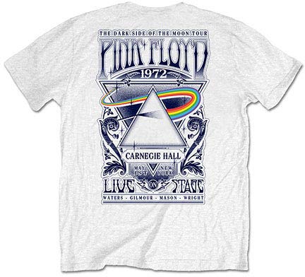 Pink Floyd Men's Slim Fit T-Shirt - Carnegie Hall Back Print - Small White - Vintage Rock Band Tee for Concerts & Casual Wear