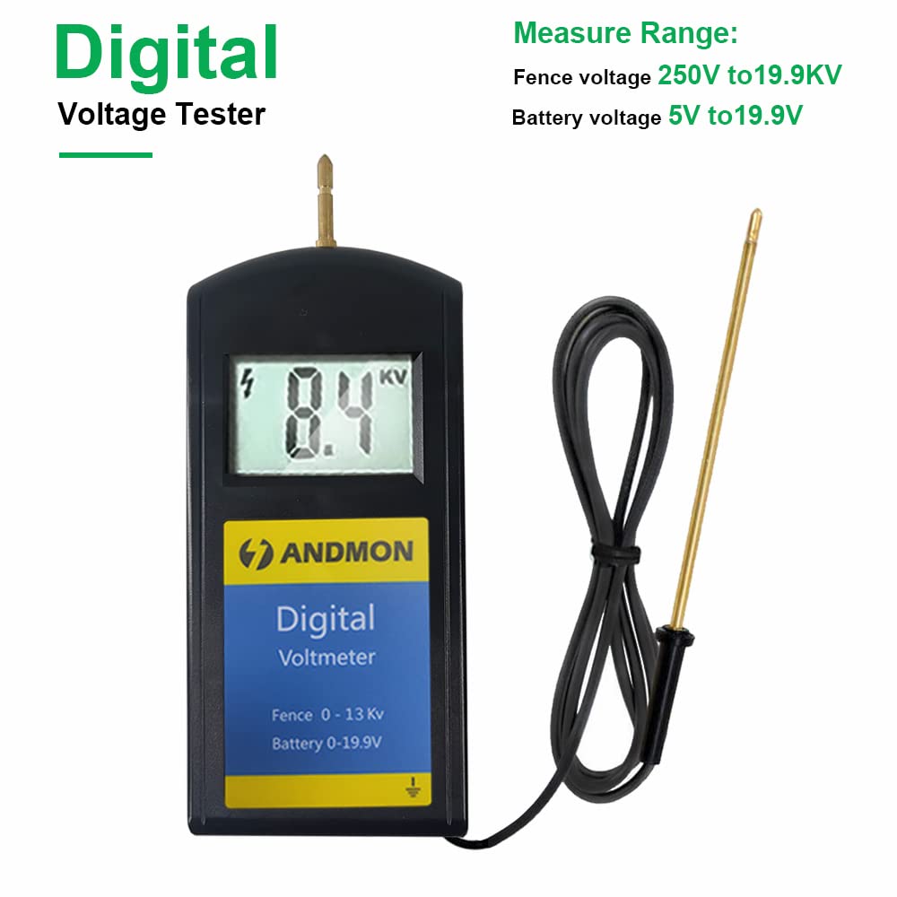 Digital Electric Fence Voltage Tester 250-19900V with LCD Display - Battery Testing Tool for Electric Fences - Perfect for Gardening, Farm Fencing, and Livestock Protection