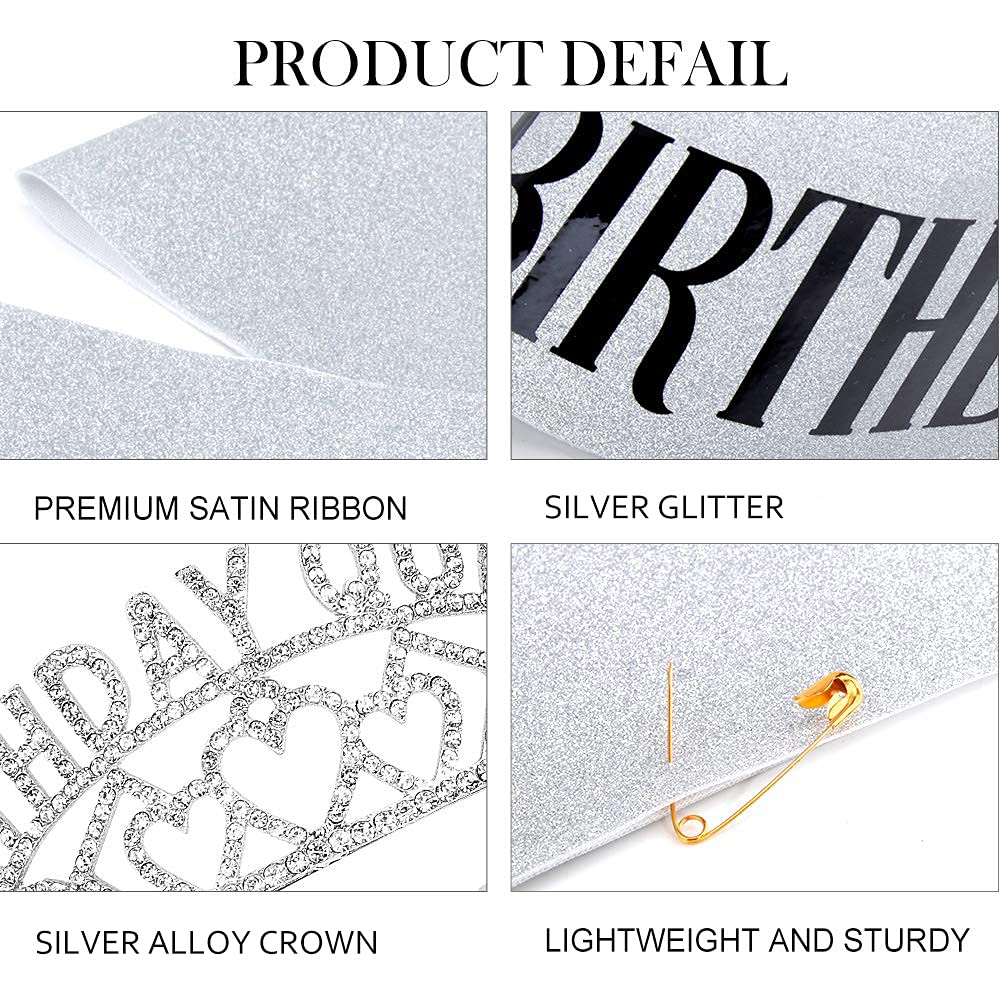 COCIDE Girls Birthday Sash & Women's Tiara Crown Set - Rhinestone Headband, Crystal Hair Accessories for Birthday Parties, Cake Toppers & Special Occasions | Perfect Gift for Her, Bridal Shower & Princess-Themed Events