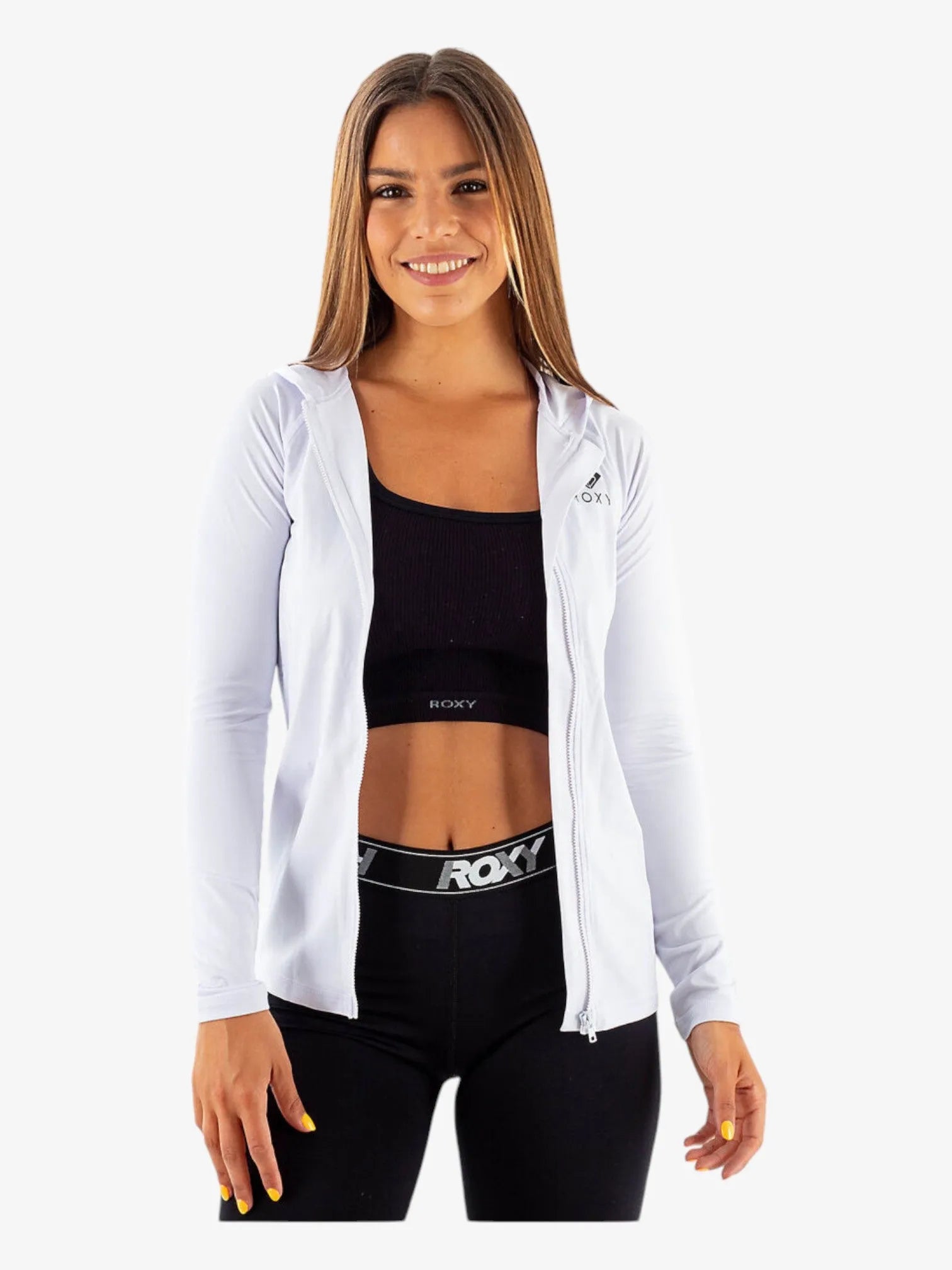 ROXY Essentials Women's Lycra Campera Jacket - Lightweight, Stretchy & Breathable White Windbreaker for Outdoor Activities, Running & Travel