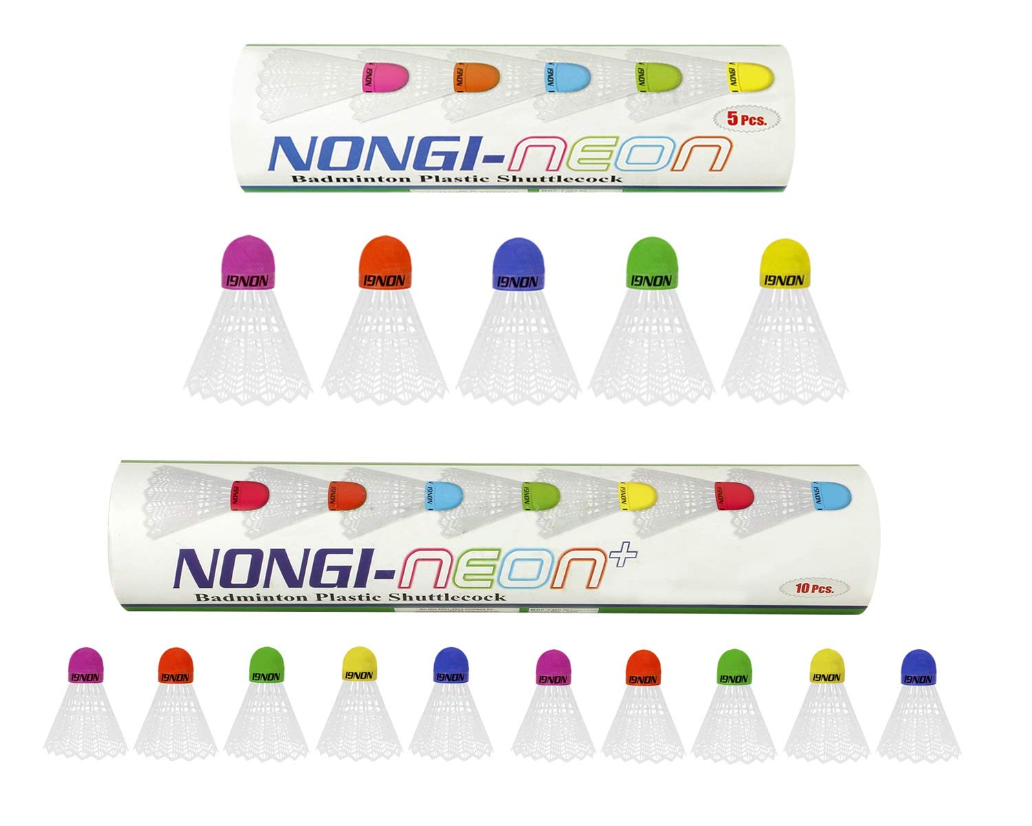 Nongi Neon Plus Combo Pack - 15 Shuttlecocks (10 Multicolor Cork Plastic & 5 Neon Cork Plastic) for Badminton, Outdoor & Indoor Sports | Perfect for Backyard Games, Gym Class & Family Fun