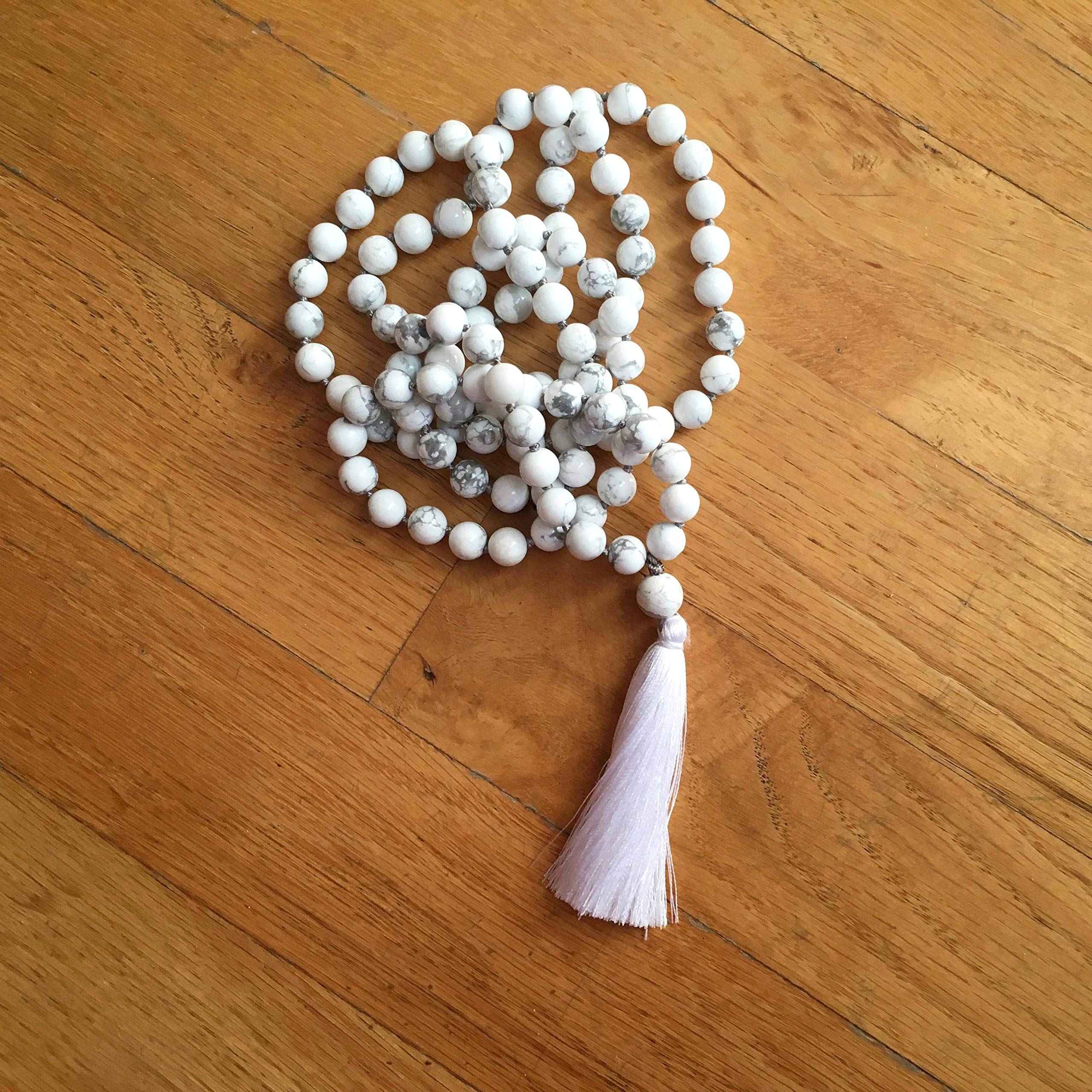 Howlite Beaded Necklace - 8mm Natural Stone Chain for Meditation & Protection, Unisex Spiritual Jewelry - Perfect for Yoga, Healing & Energy Balancing