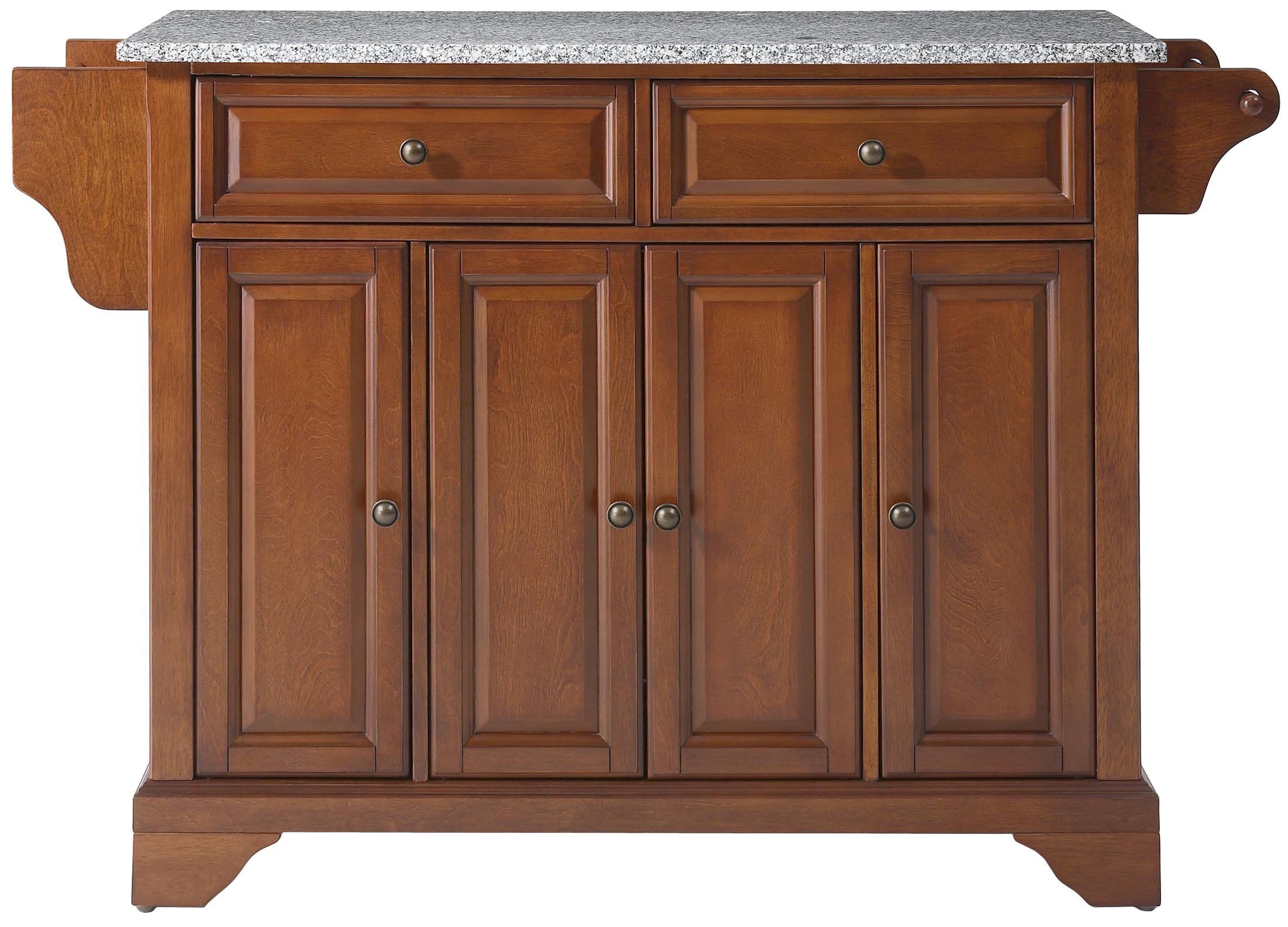 Crosley LaFayette Granite Top Rolling Kitchen Island Cart with Storage, Microwave Stand & Spice Rack - Cherry Finish for Modern Kitchens & Small Spaces