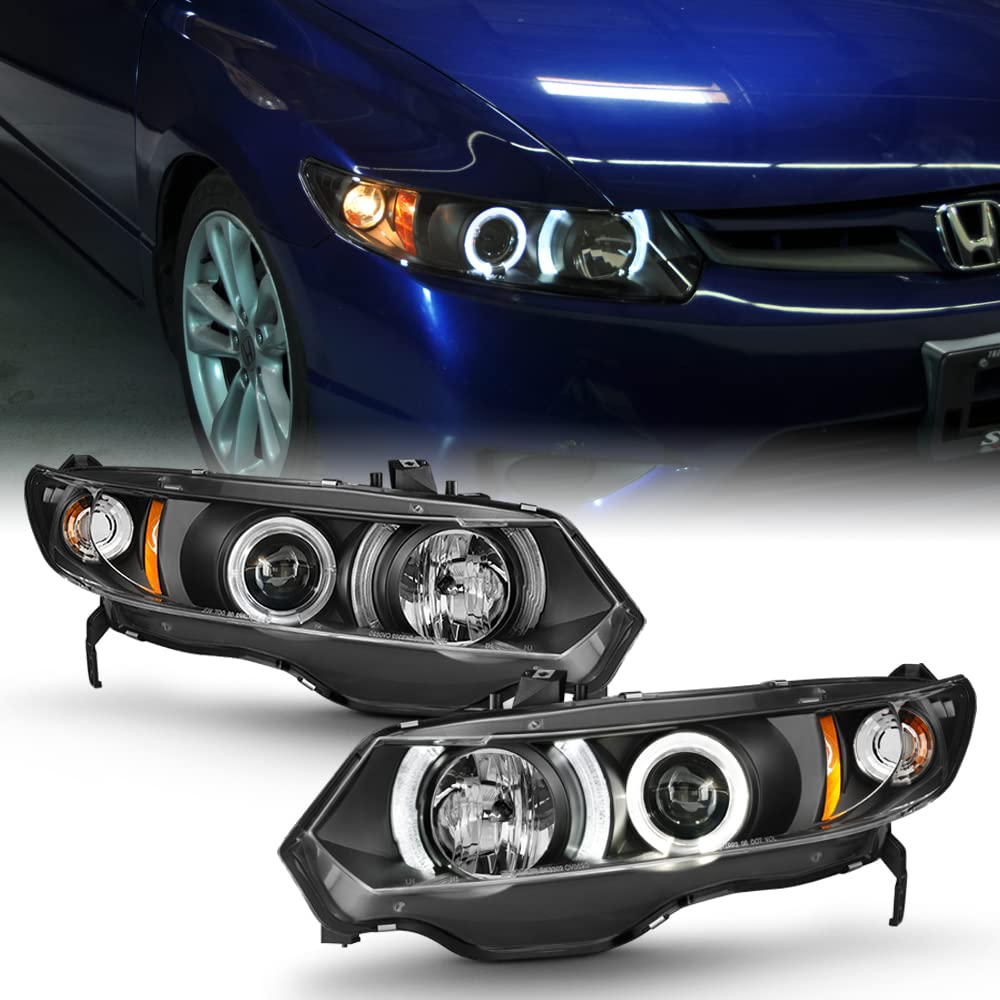 ACANII LED Halo Black Housing Projector Headlights for 2006-2011 Honda Civic Coupe - Driver & Passenger Side | Enhanced Night Visibility & Style Upgrade for Street & Highway Driving