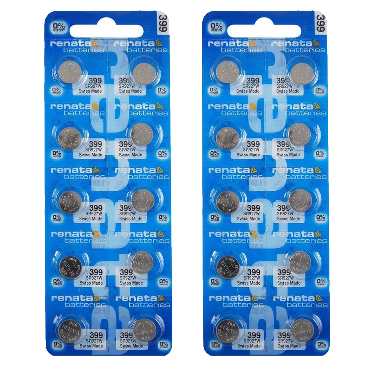 Renata 399 SR927W Silver Oxide Watch Batteries - 1.55V Long-Lasting Power (20-Pack) for Watches, Calculators & Small Electronics