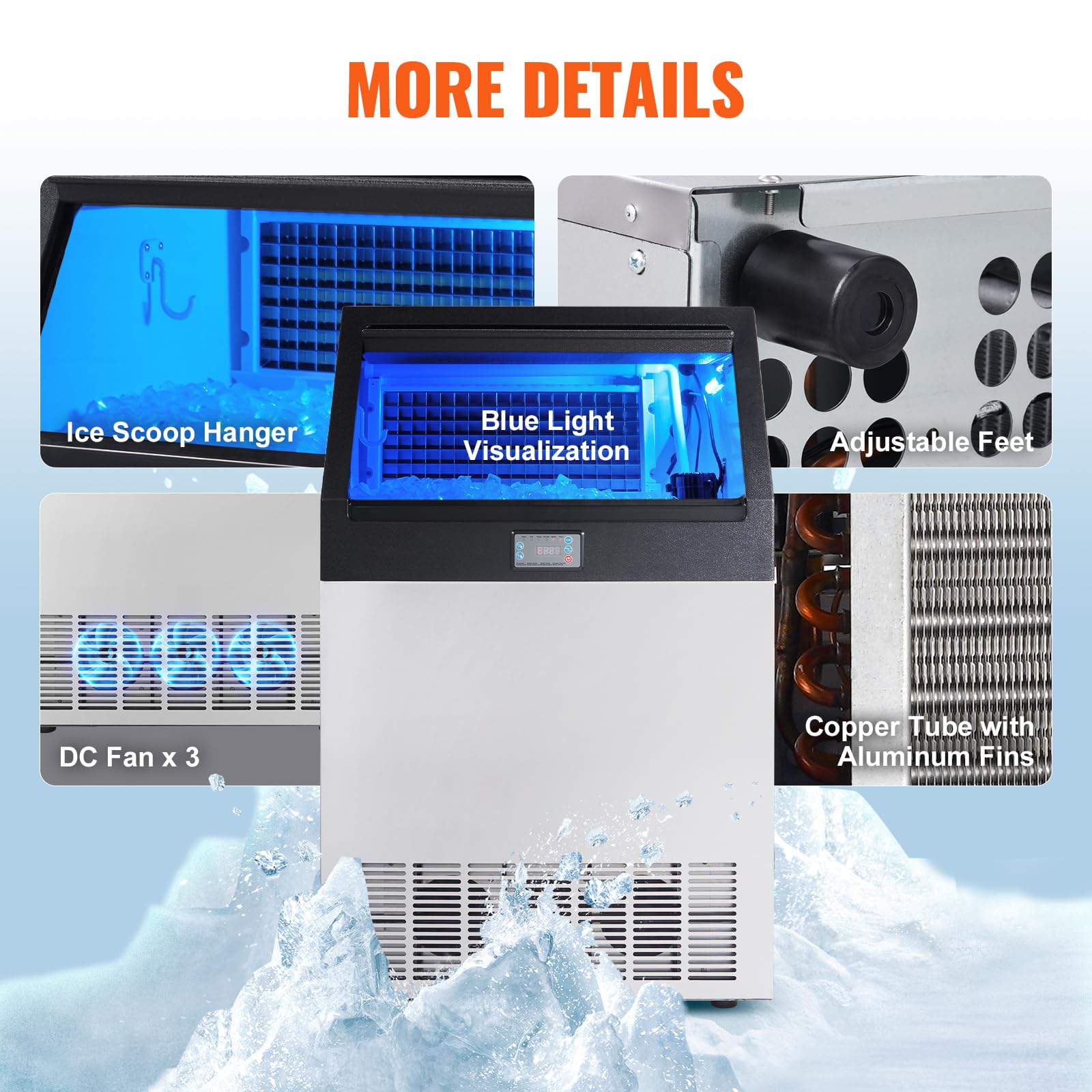 VEVOR Commercial Ice Maker Machine 300LBS/24H, 88LBS Storage Capacity, Makes 126 Ice Cubes in 12-15 Minutes - Perfect for Bars, Home, Office, Restaurants, Cafes, and Parties