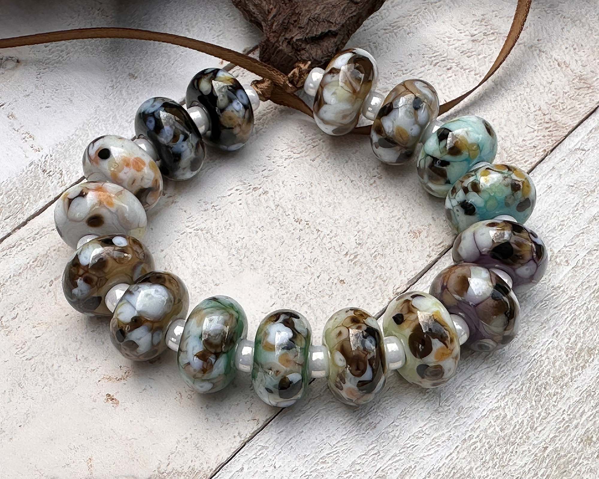 16 Picasso Brown Mosaic Lampwork Glass Beads Set - Handmade SRA Beads for Jewelry Making, Bracelets & Necklace Designs - Perfect for DIY Crafts, Beading Projects and Gift Giving