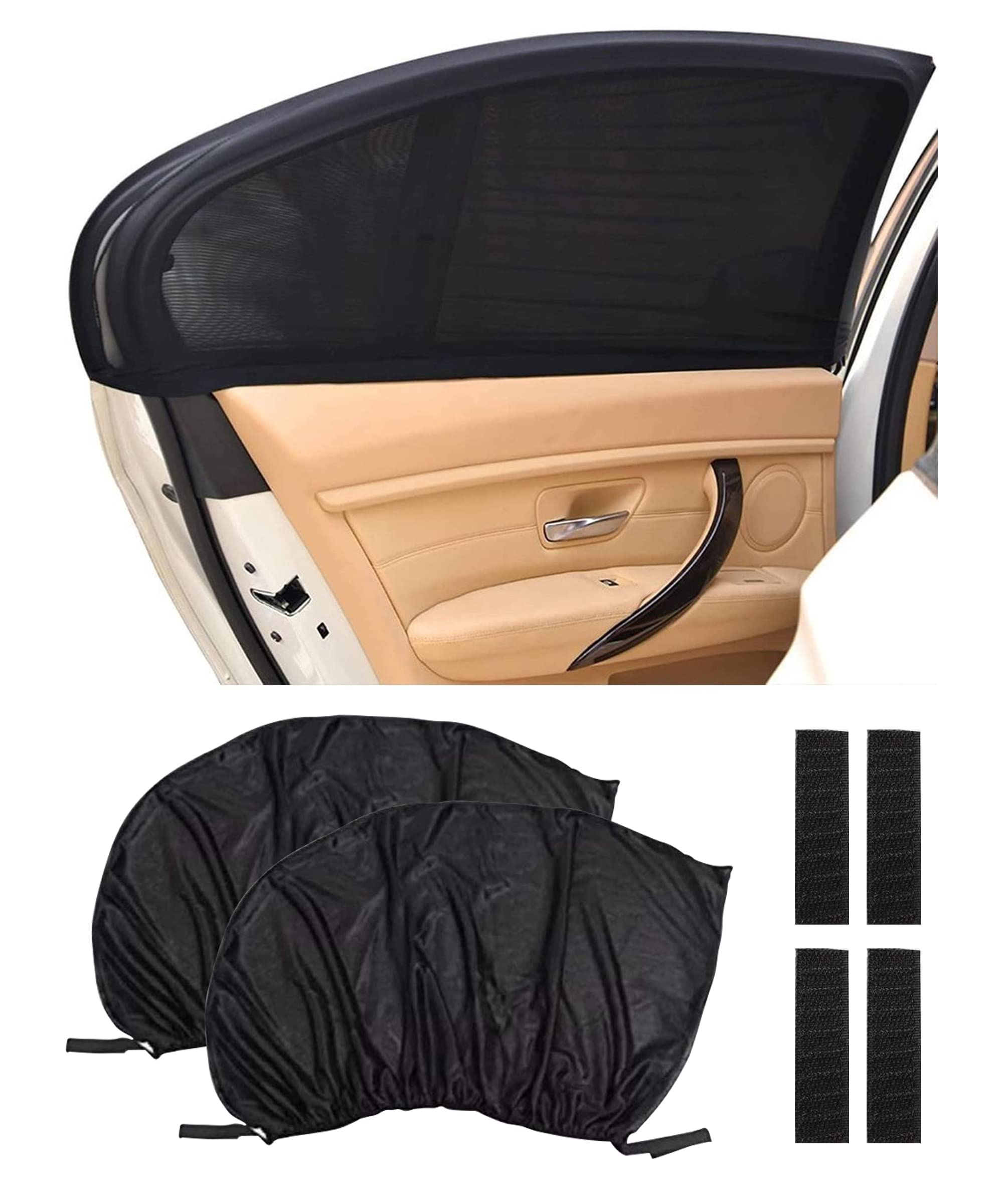ESEWALAS 2 Pack Car Window Shades - Adjustable Mesh Sun Shade for Rear Windows & Baby Protection | Stretchable Car Window Screens for UV Protection & Heat Reduction | Perfect for Family Road Trips & Child Safety
