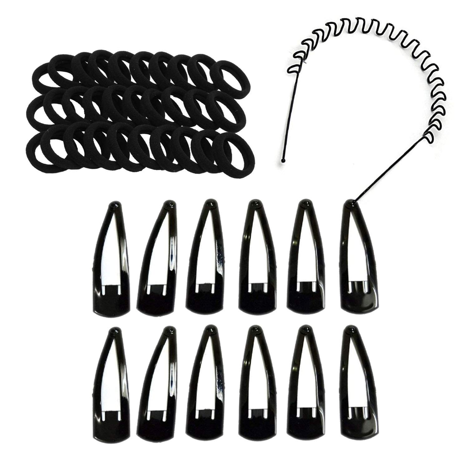 GuruEmbellish 12-Piece Hair Tic Tac Clips Set with 1 Zig Zag Headband & 30 Hair Ties - Women & Girls Hair Accessories Kit for School, Work, and Everyday Styling