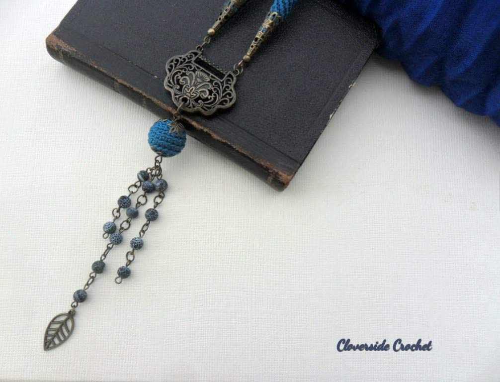 Boho Crochet Necklace with Agate Beads & Ethnic Pendant - Handmade Bohemian Jewelry for Women, Perfect for Festivals, Beach & Layering Outfits