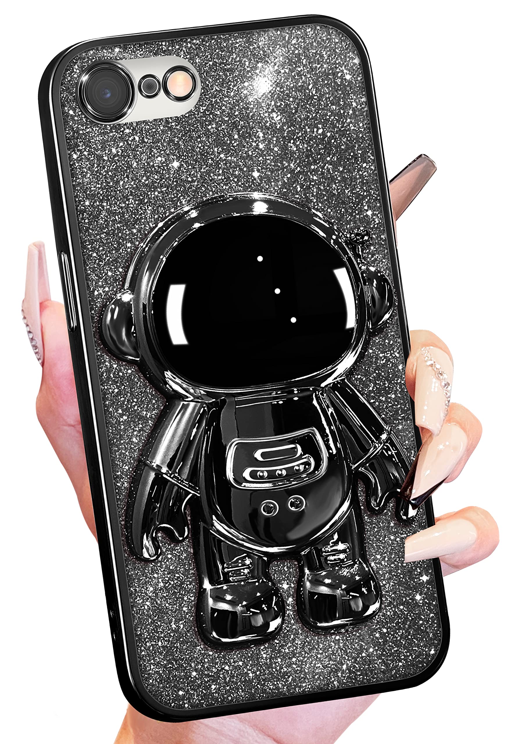 **Buleens iPhone 6/6s Case - Clear Glitter Spaceman Stand Cover for Women & Girls | Cute Electroplated Sparkly Astronaut Phone Case (Black) | Perfect for Everyday Use & Gift Giving**