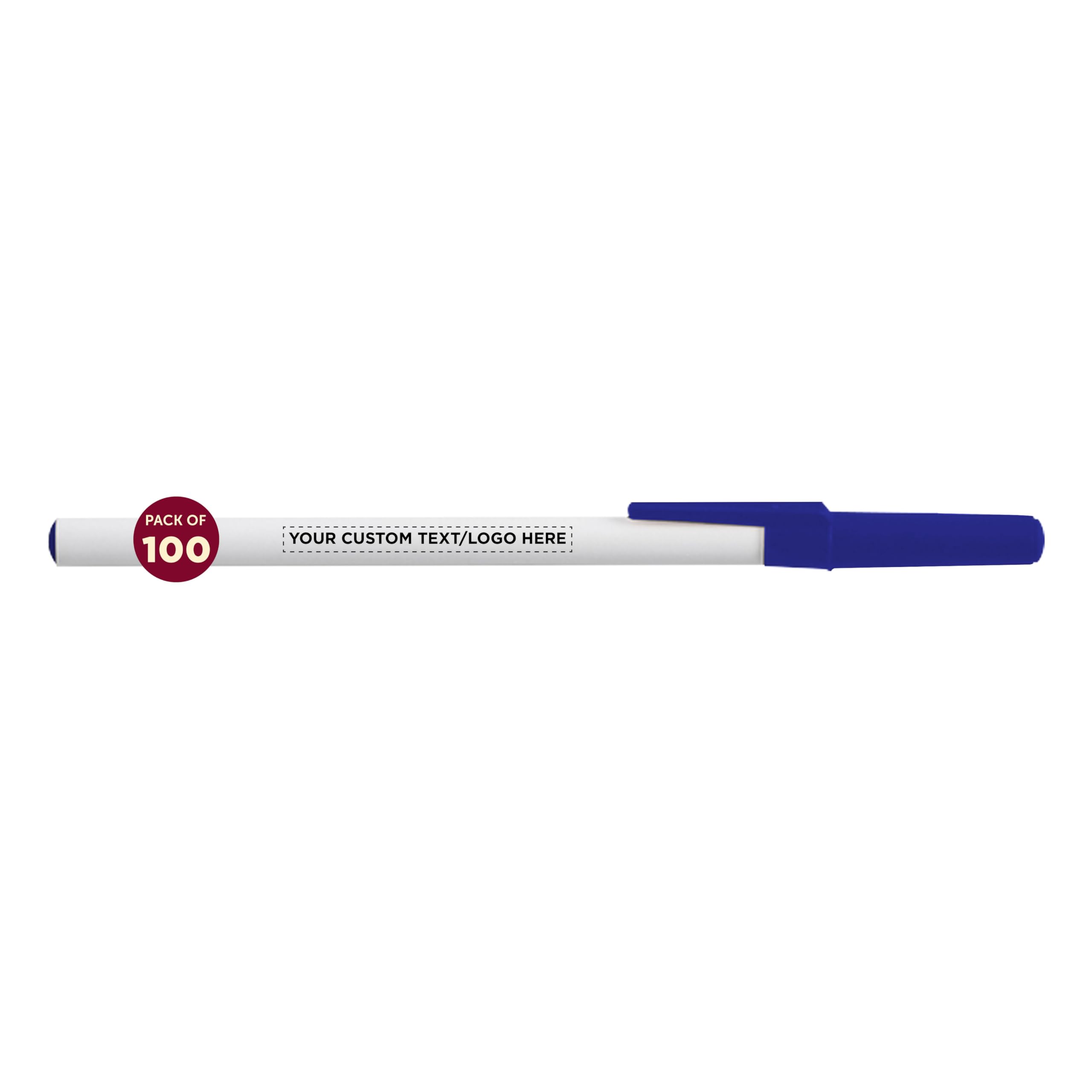 Custom Value Stick Pens Set of 100 - Personalized Bulk Pack with Black Ink - Premium Promotional Pens for Office, School, Business, Tradeshows & Events - Perfect for Branding, Giveaways & Corporate Gifts