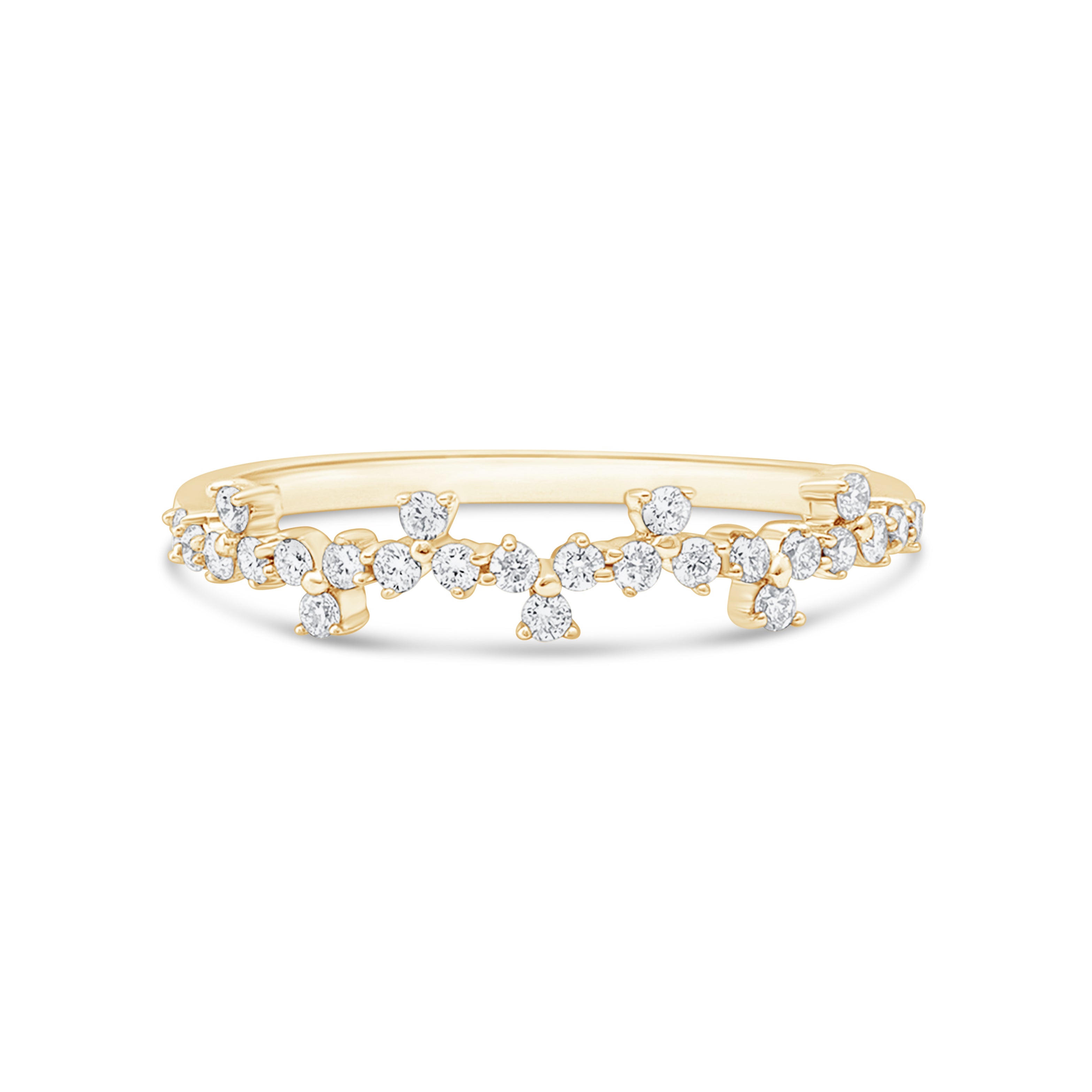 14k Yellow Gold Three Flower Diamond Ring for Women - Elegant Wedding, Engagement & Anniversary Jewelry Gift
