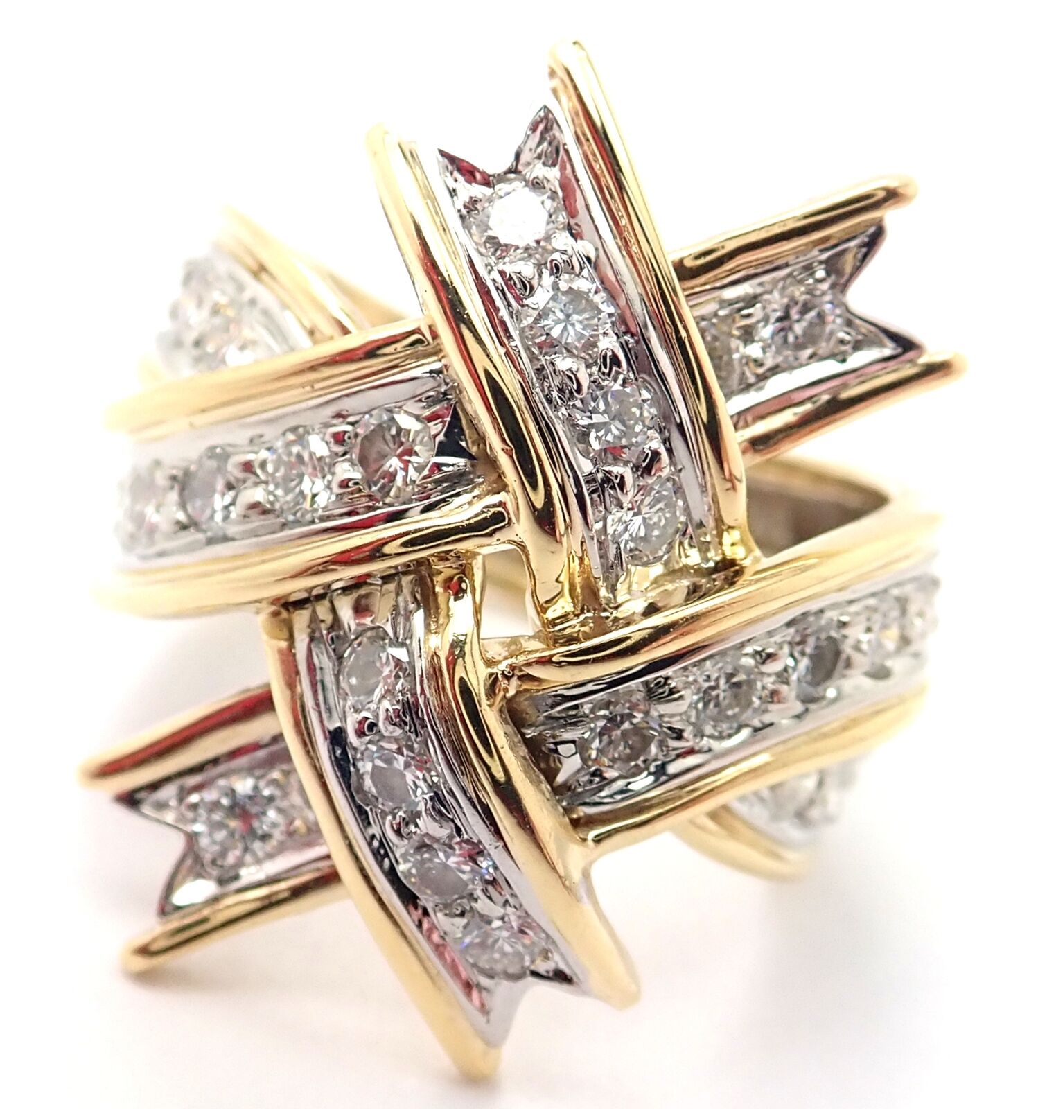Authentic Tiffany & Co Platinum Diamond Ribbon Box Ring - Genuine Luxury Jewelry for Women, Perfect for Engagement, Anniversary & Special Occasions
