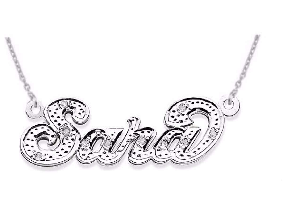 14K White Gold & Yellow Gold Personalized 0.10 Carat Diamond Nameplate Necklace for Women & Men - Custom Engraved Rylos Jewelry | Perfect for Anniversaries, Birthdays & Special Gifts