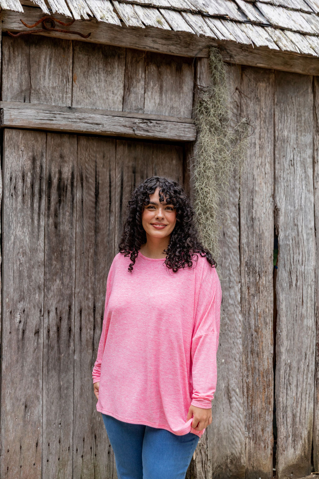 Women's Harlow Knit Top in Pink Marl - Soft Casual Sweater for Everyday Wear & Layering