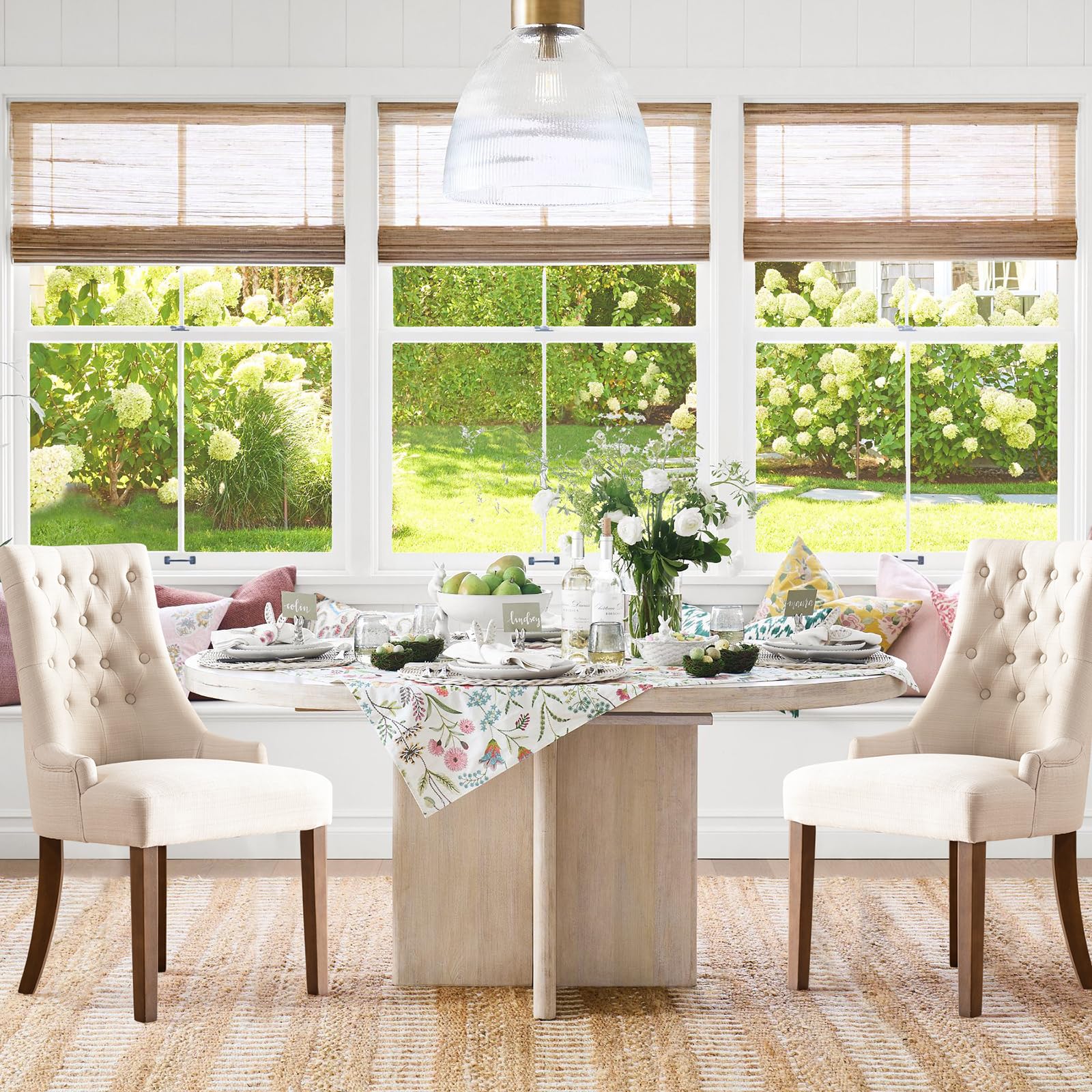 COLAMY Set of 4 Wingback Upholstered Dining Chairs - Tufted Button Fabric Side Chairs for Dining Room, Living Room & Kitchen - Comfortable Home Seating - Beige - Perfect for Family Dinners, Entertaining Guests & Cozy Home Decor