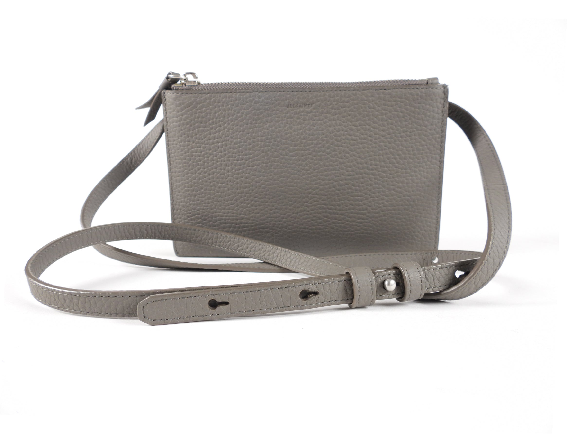 All Saints Grey Small Wallet on Strap Crossbody Bag for Women - Stylish and Compact Crossbody Purse for Everyday Use, Travel, and Shopping