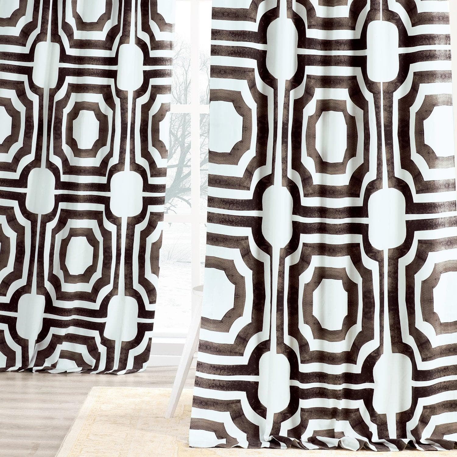 Mecca Brown Geometric Printed Cotton Blackout Curtains for Living Room & Bedroom - Modern Window Treatment for Light Blocking & Privacy