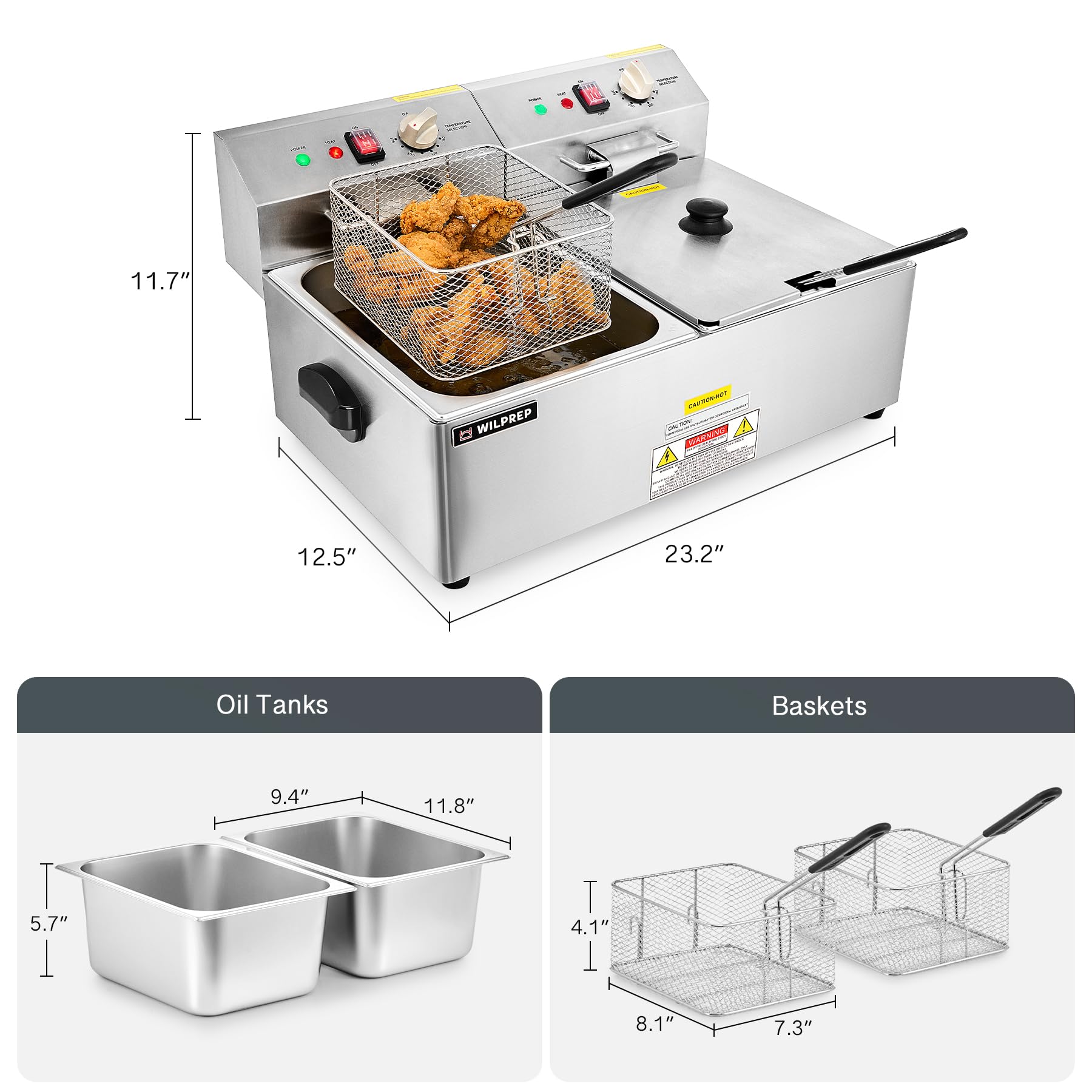1600W Commercial Electric Deep Fryer - 20 lb Capacity, Dual Oil Tanks with Baskets, Adjustable Temperature Control - Stainless Steel Countertop Fryer (ETL Certified) - Perfect for Restaurants, Food Trucks & Home Kitchen Use