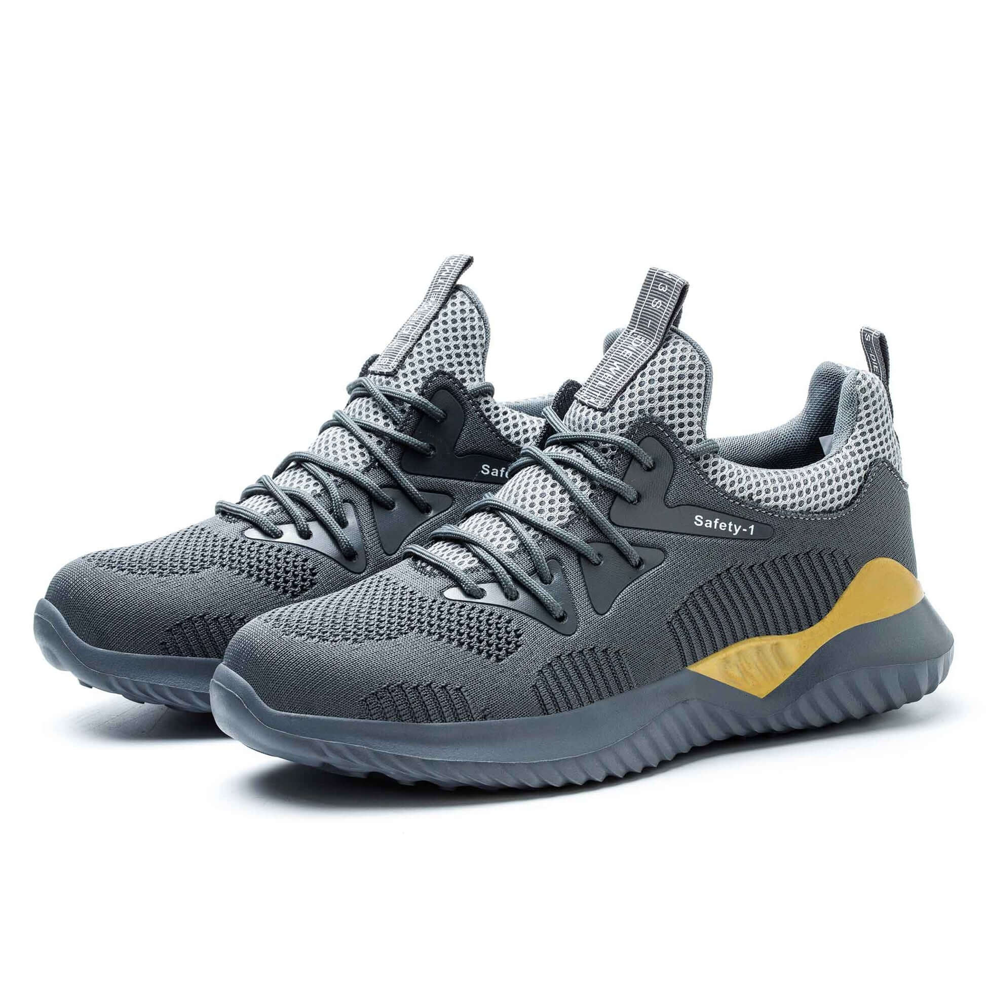 Steel Toe Work Boots for Men - Gray G307 Mid Cut Safety Shoes with Slip Resistant & Electrical Hazard Protection - Ideal for Construction, Warehouse & Outdoor Jobs
