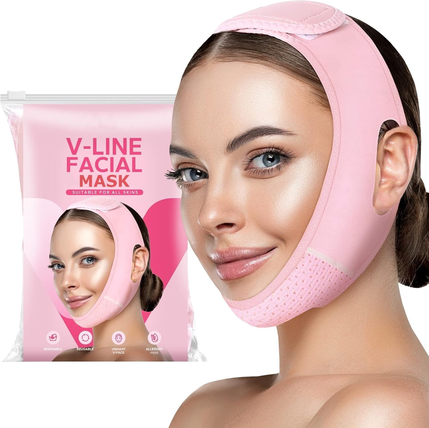 Drivanto V Line Face Mask - Silicone Double Chin Reducer & Chin Up Strap for Women & Men - Slimming & Contouring for a Defined Jawline - Perfect for Daily Use, Workouts, and Beauty Routines