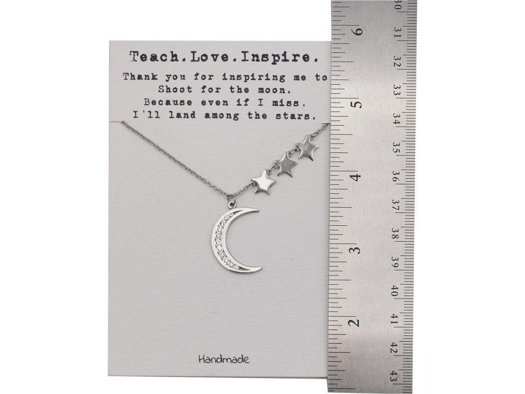 QUINNLYN & CO. 3 Stars and Crescent Moon Pendant Necklace - Best Teacher & Mentor Gift for Women, Teacher's Day Appreciation Present with Inspirational Quote Card - Perfect for Graduation, Retirement & Thank You Gifts