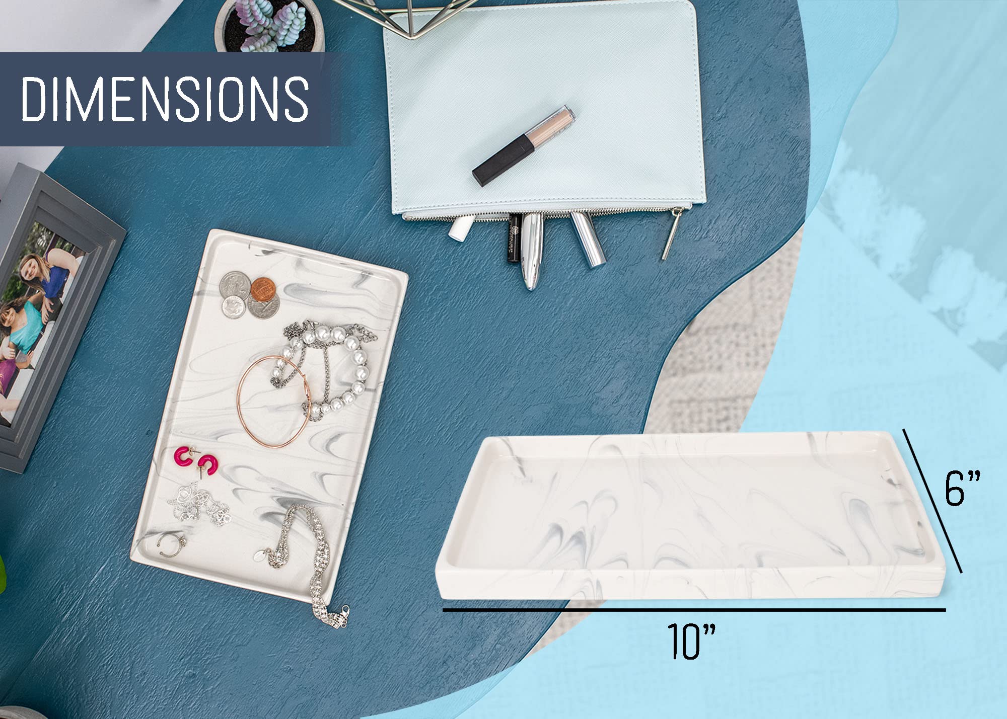 NAT & Jules 10 x 6 Inch Ceramic Stoneware Vanity Tray - Marbled Cream Bathroom & Kitchen Organizer for Sponge, Soap, Jewelry & Perfume | Countertop Décor for Home, Spa & Hotel Use