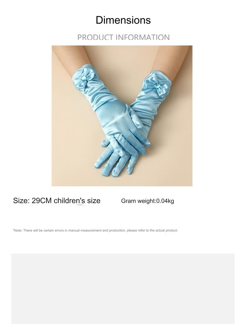 BaronHong 1 Pair Satin Girls Gloves with Bows - Elegant Princess Dress Up Long Formal Gloves for Party, Wedding, Pageant, and Special Occasions