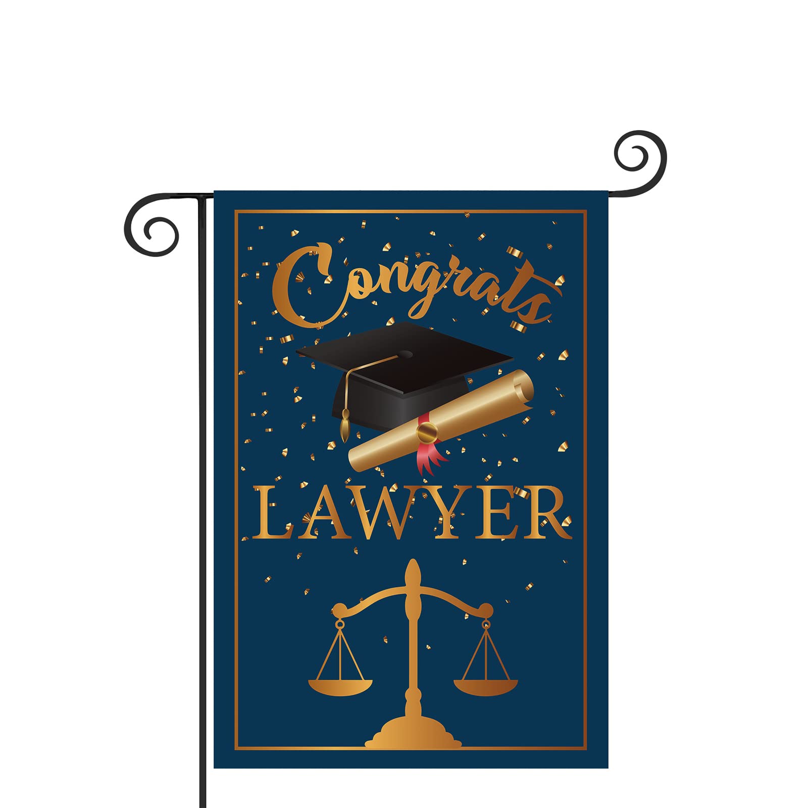 Double Sided Lawyer Graduation Garden Flag - 12x18 Inch Gold & Blue Outdoor Yard Sign for Law School Celebration, Housewarming & Party Decor - Perfect for Graduation Parties, Office Decor & Front Yard Displays