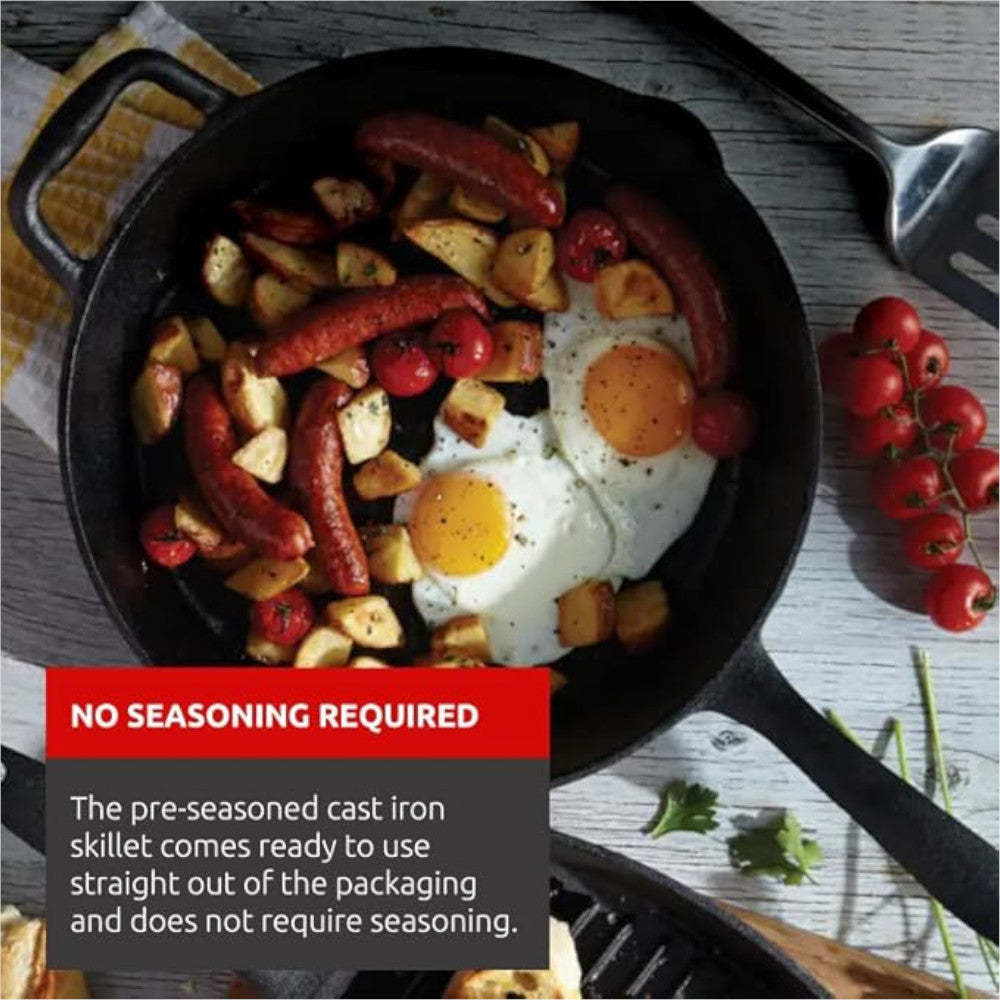 LAGOSTINA L999040126 10 Inch Pre-Seasoned Cast Iron Skillet - Perfect for Searing, Frying & Baking - Ideal for Stovetop, Oven & Camping Cooking