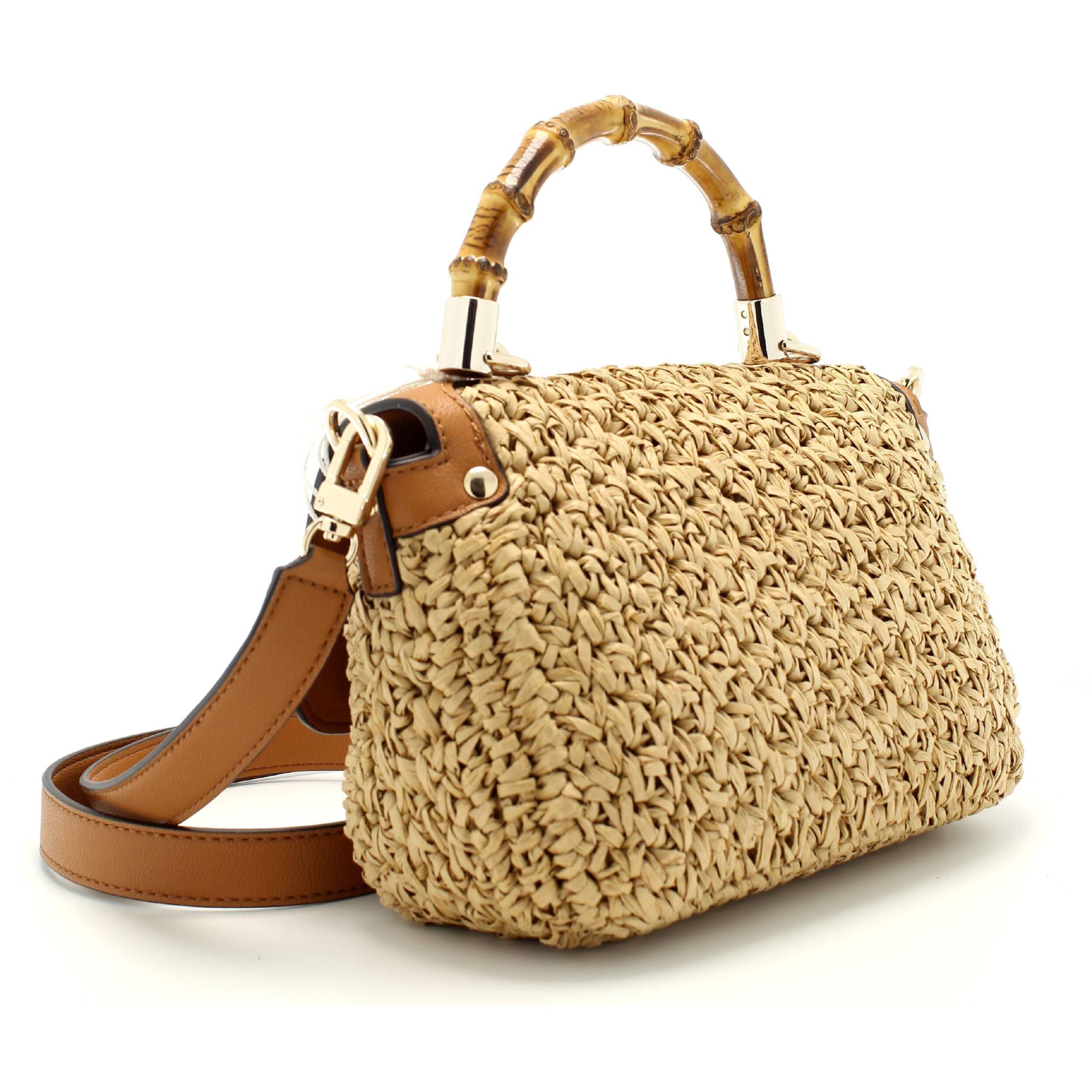 GUESS Siria Straw Top Handle Bag for Women - Stylish Woven Straw Tote with Leather Handles - Perfect for Beach, Summer Outfits & Vacation Accessories
