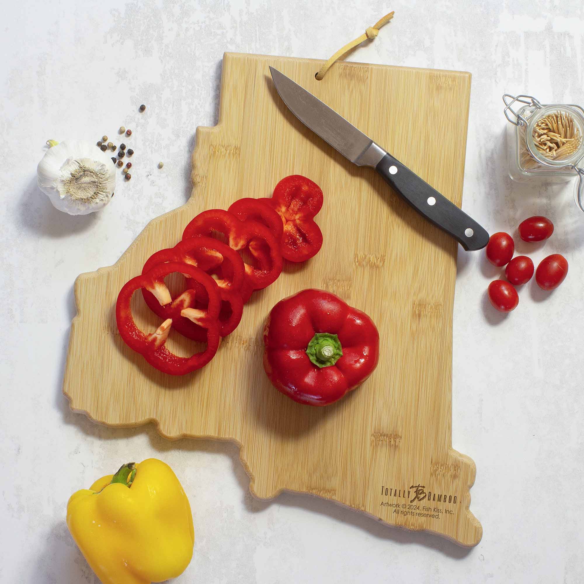 Fish Kiss™ Artistic Rhode Island Themed Wooden Cutting Board - Perfect for Kitchen Decor, Gift Giving & Coastal Home Styling
