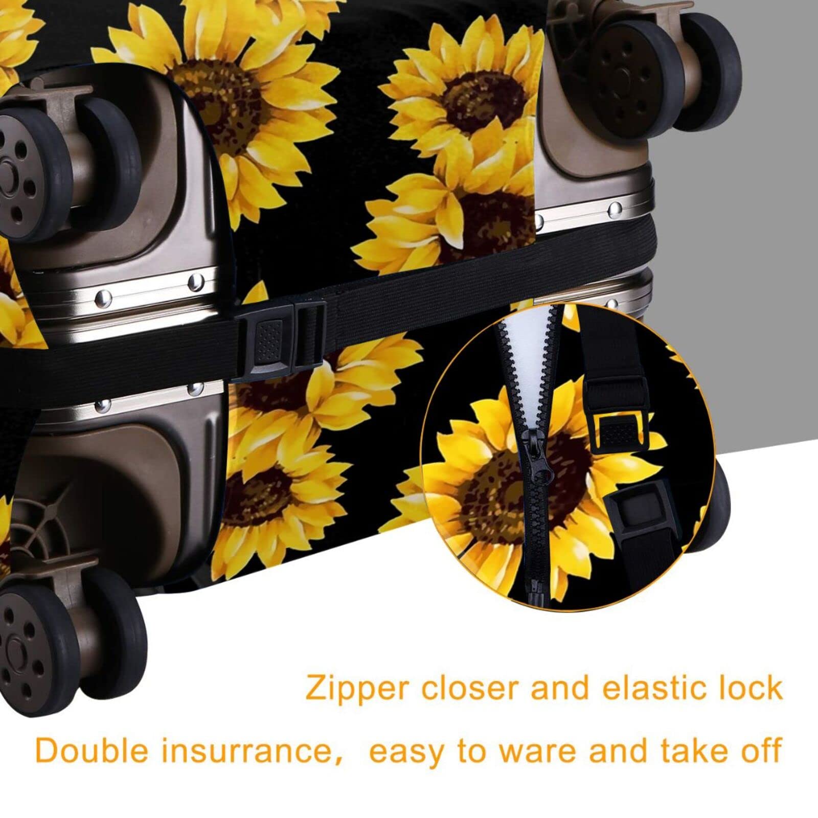 Sunflower Elastic Luggage Cover - Washable & Durable Suitcase Protector with Concealed Zipper for 18-32 Inch Travel Bags - Perfect for Airplane, Train & Road Trips