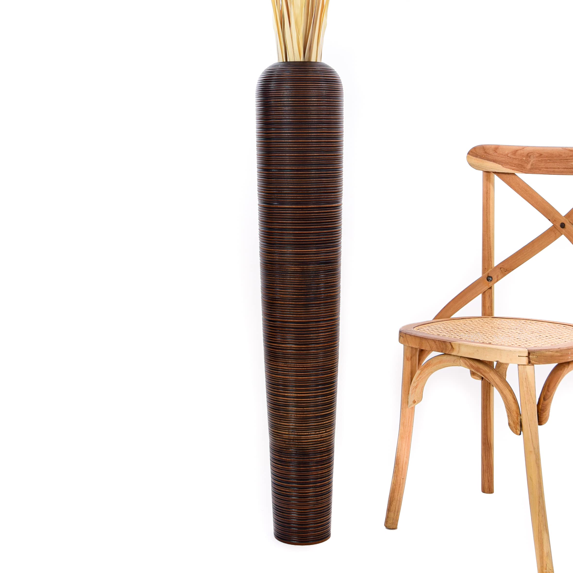 Leewadee 43 Inch Large Brown Wooden Floor Vase - Farmhouse Home Decor for Flowers, Fake Plants & Pampas Grass - Perfect for Living Room, Entryway or Wedding Centerpiece Decorations