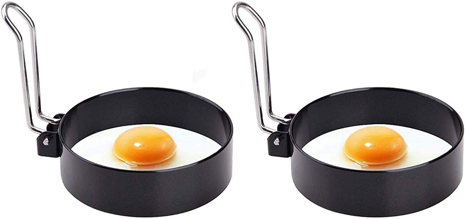Non Stick Stainless Steel Egg Rings (2 Pack) - Perfect for Round Fried Eggs, Pancakes & Poached Eggs - 10.2cm Diameter - Ideal for Breakfast Cooking & Brunch Preparation