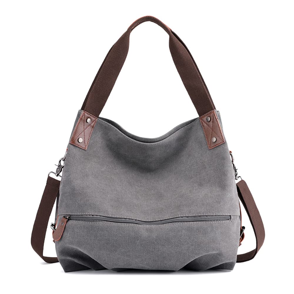 Vintage Canvas Messenger Shoulder Bag for Women - Large Tote Shopper Handbag, School Bag, Daily Purse (Grey) | Perfect for Work, College, Travel & Casual Outings