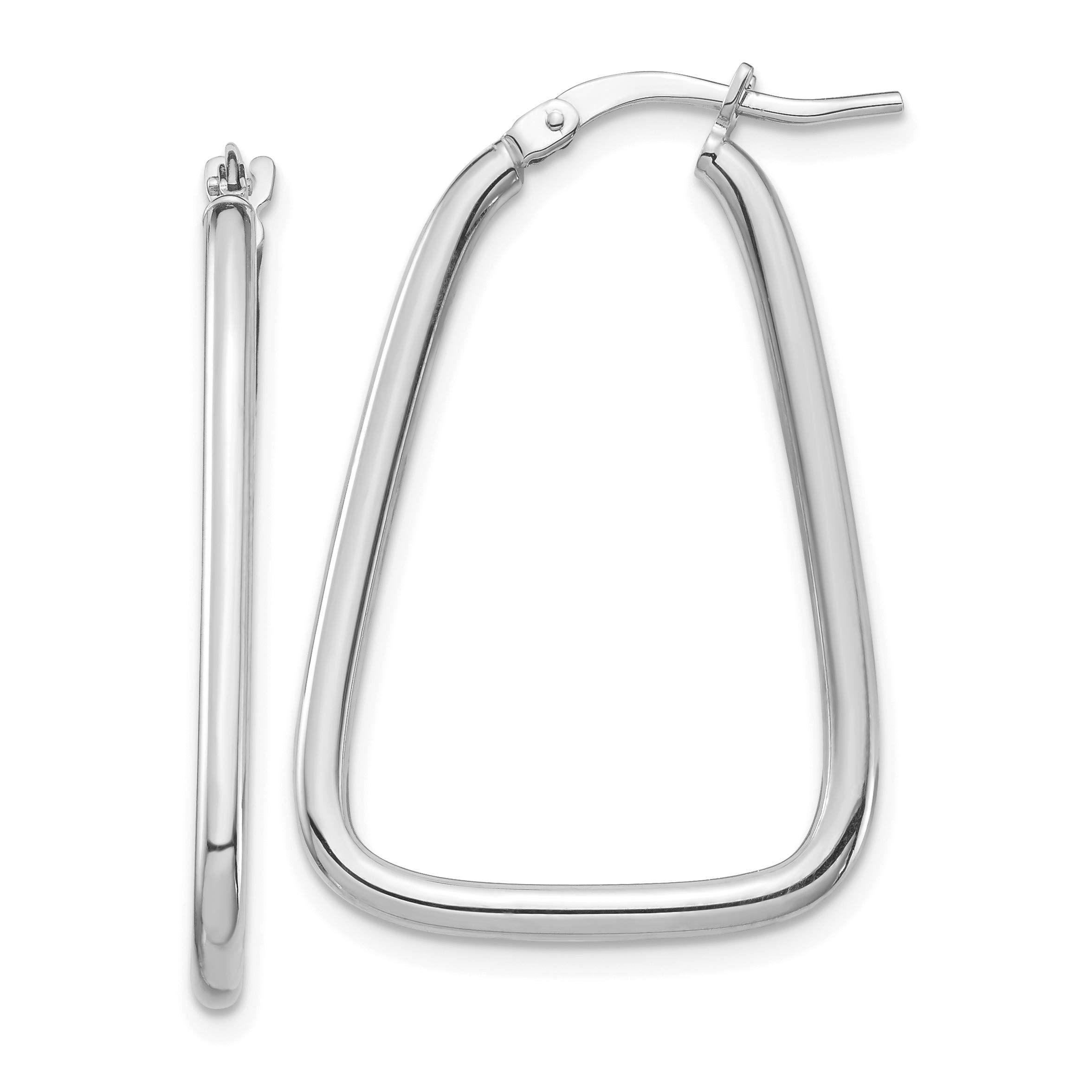 14K 2mm White Gold Polished Small Triangle Hoop Earrings for Women - Minimalist Geometric Dainty Everyday Jewelry for Gifts, Parties & Special Occasions