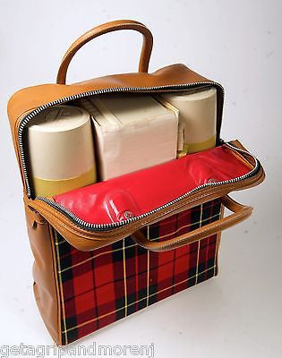 Genuine Thermos Sports Kit Plaid Tote with Two Insulated Bottles and Lunch Food Box - Perfect for Picnics, Hiking, and Outdoor Activities