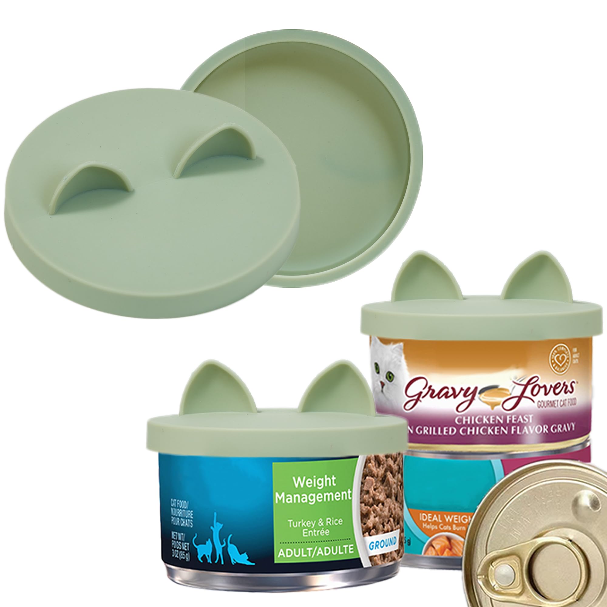 OHMO 2 Pack Silicone Cat Food Can Lids for 3 oz Cans - Small Size Pet Food Can Covers, Leak-Proof & Airtight Seal - Perfect for Freshness & Portion Control (Light Green) - Ideal for Travel, Camping & Leftover Storage