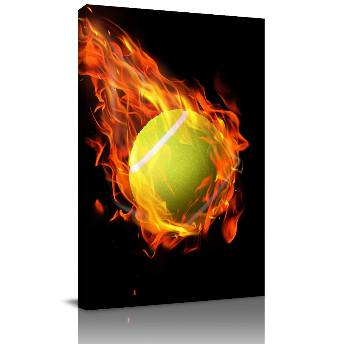 Premium Sports Wall Art Canvas Print - 24x36 Inch Tennis Ball with Fire Flame Design - Ready to Hang Framed Decor for Living Room, Bedroom & Office - Perfect for Home Gym, Man Cave & Sports Fan Gifts